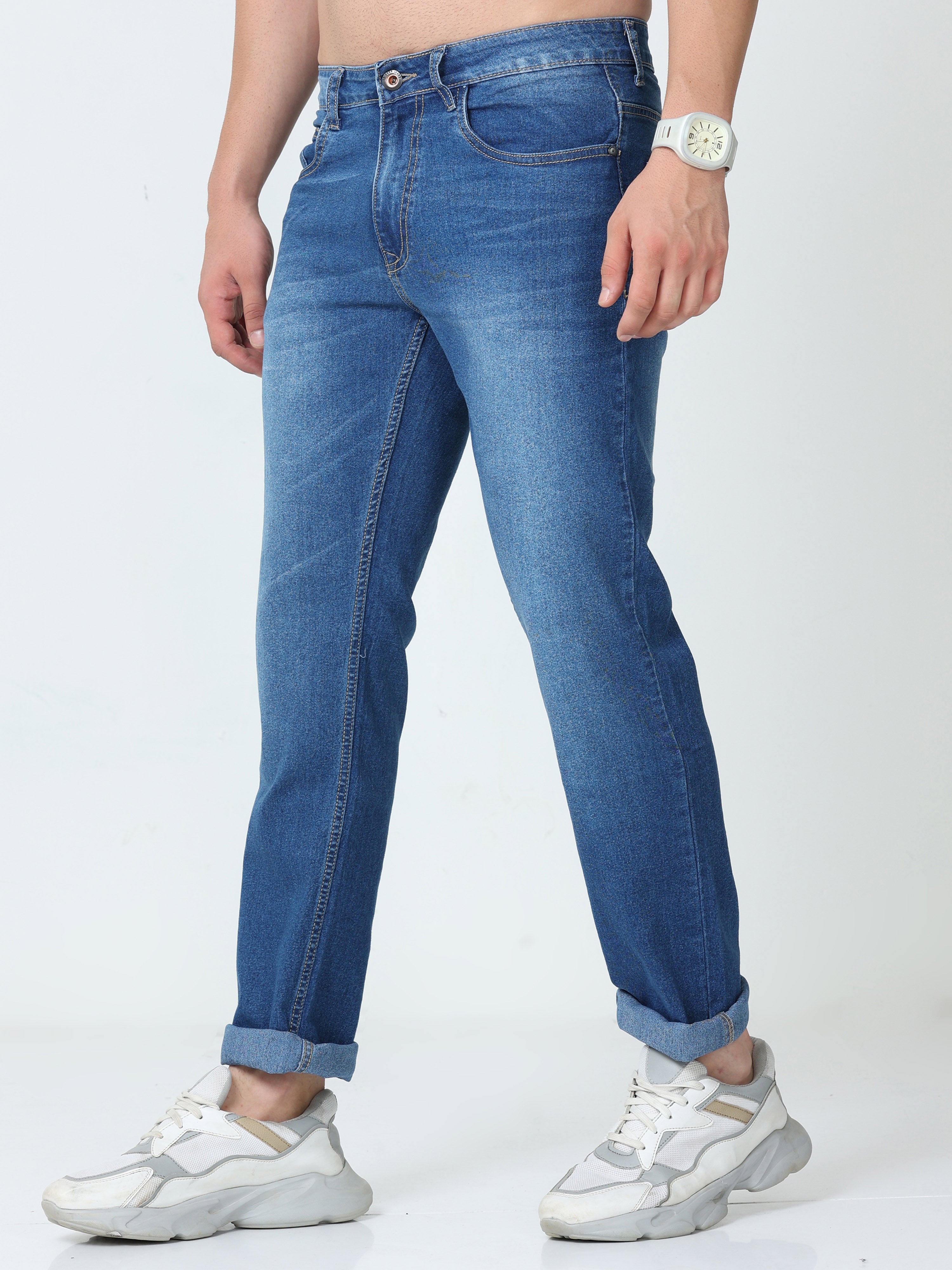 Slate Blue Men Slim Regular Fit Jeans