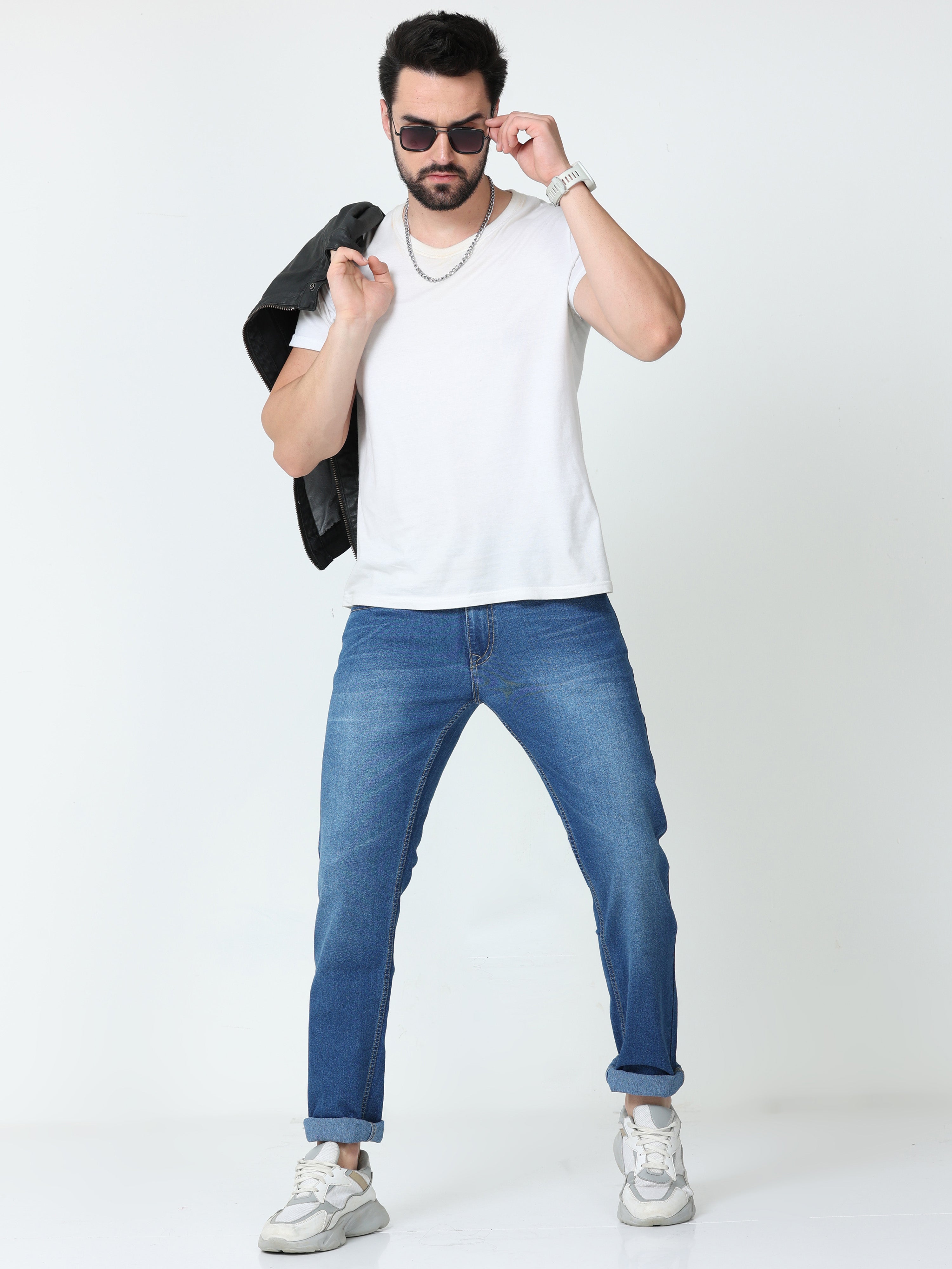 Slate Blue Men Slim Regular Fit Jeans