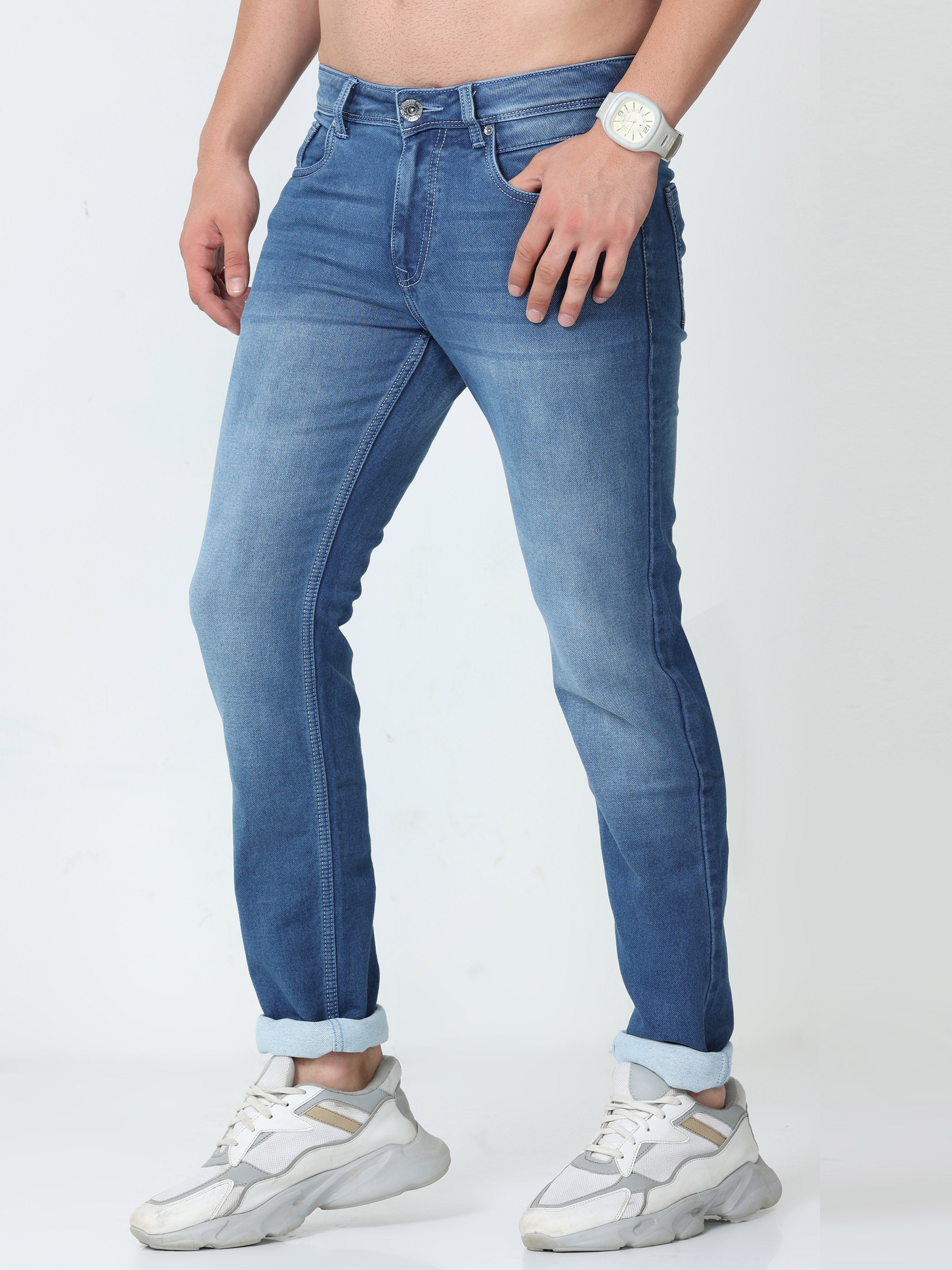 Faded Blue Men Slim Fit Jeans