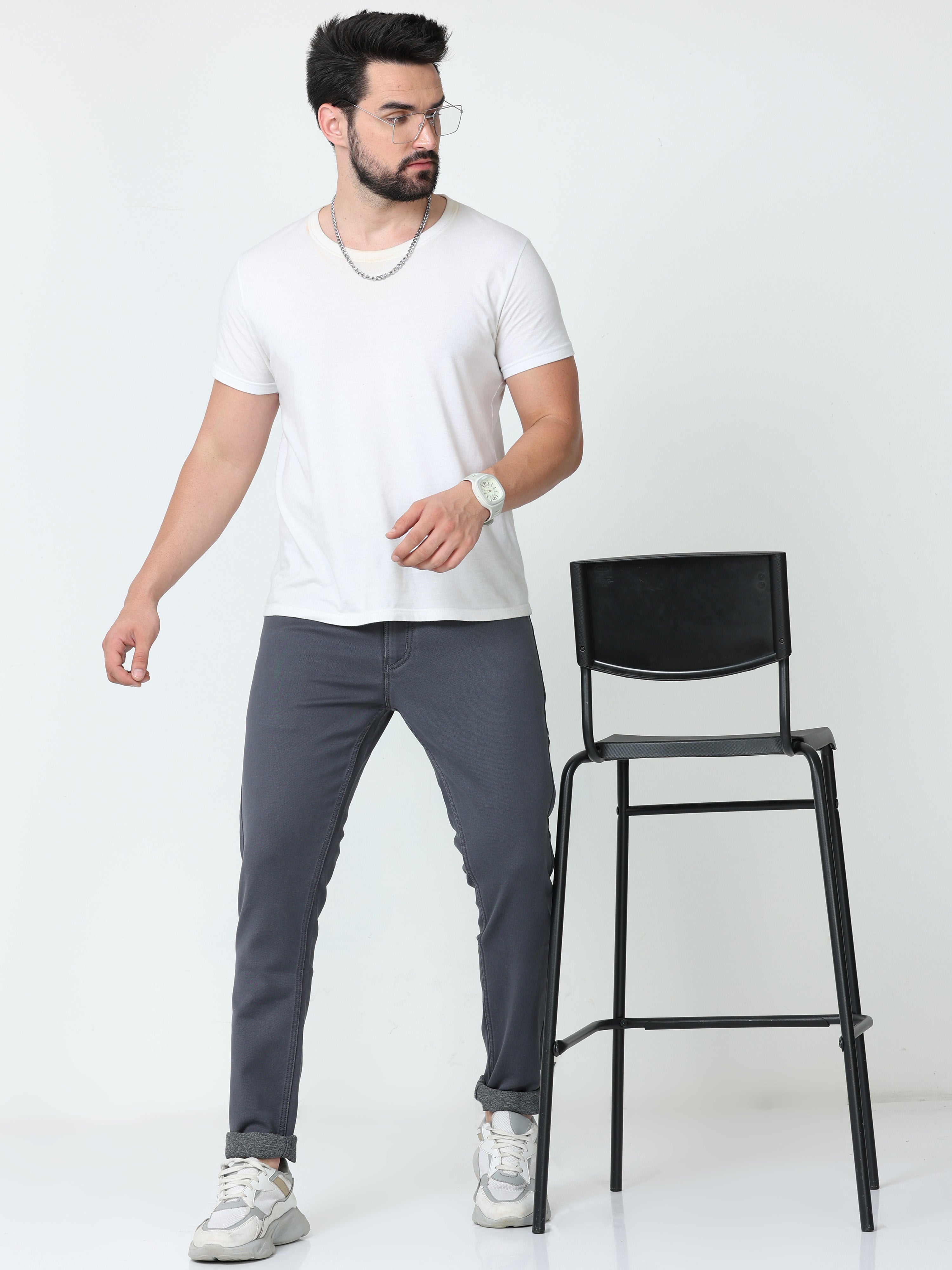 Men Slim Fit Anchor Grey Jeans