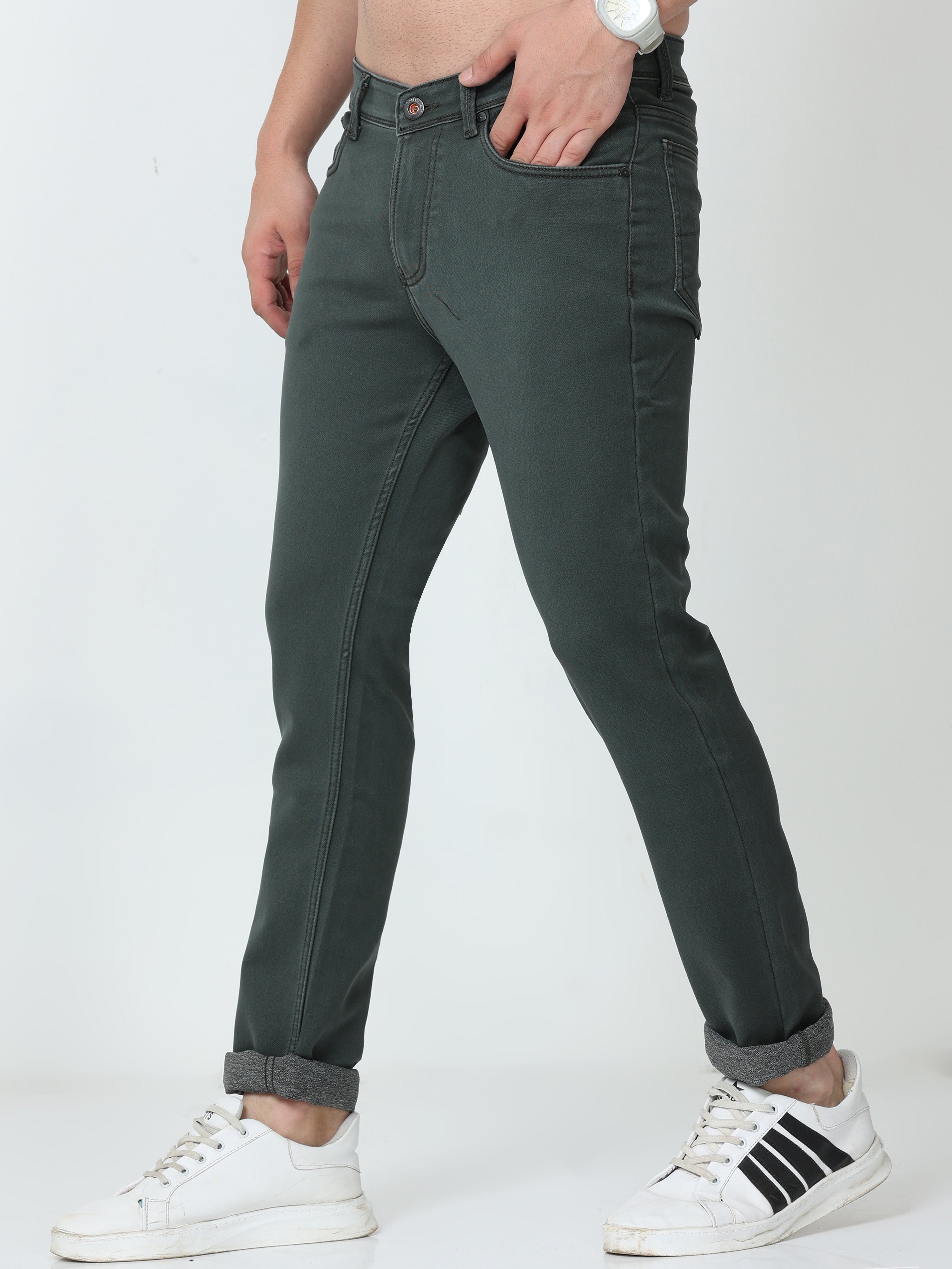 Men Slim Fit Enzyme Military Jeans