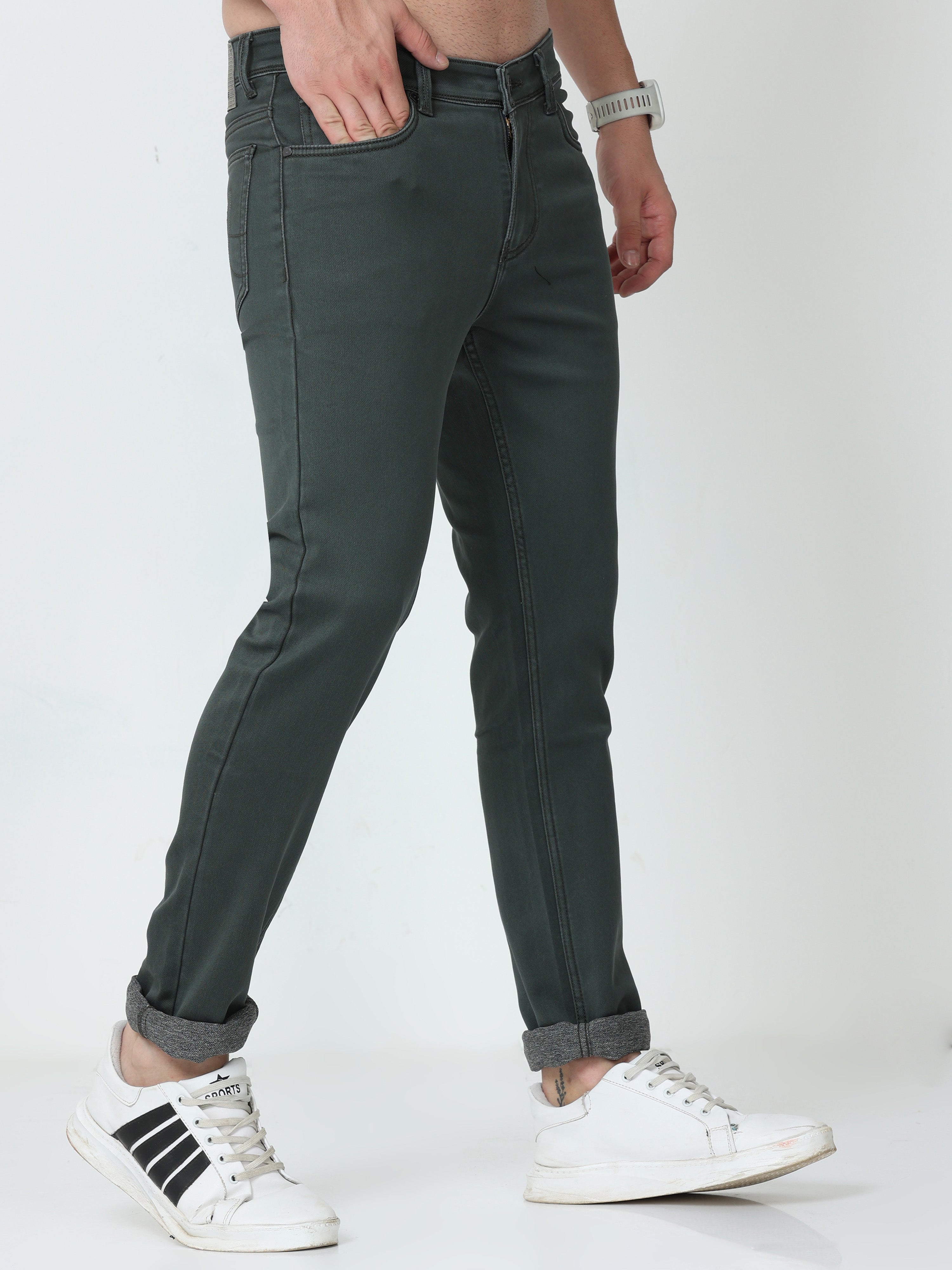 Men Slim Fit Enzyme Military Jeans