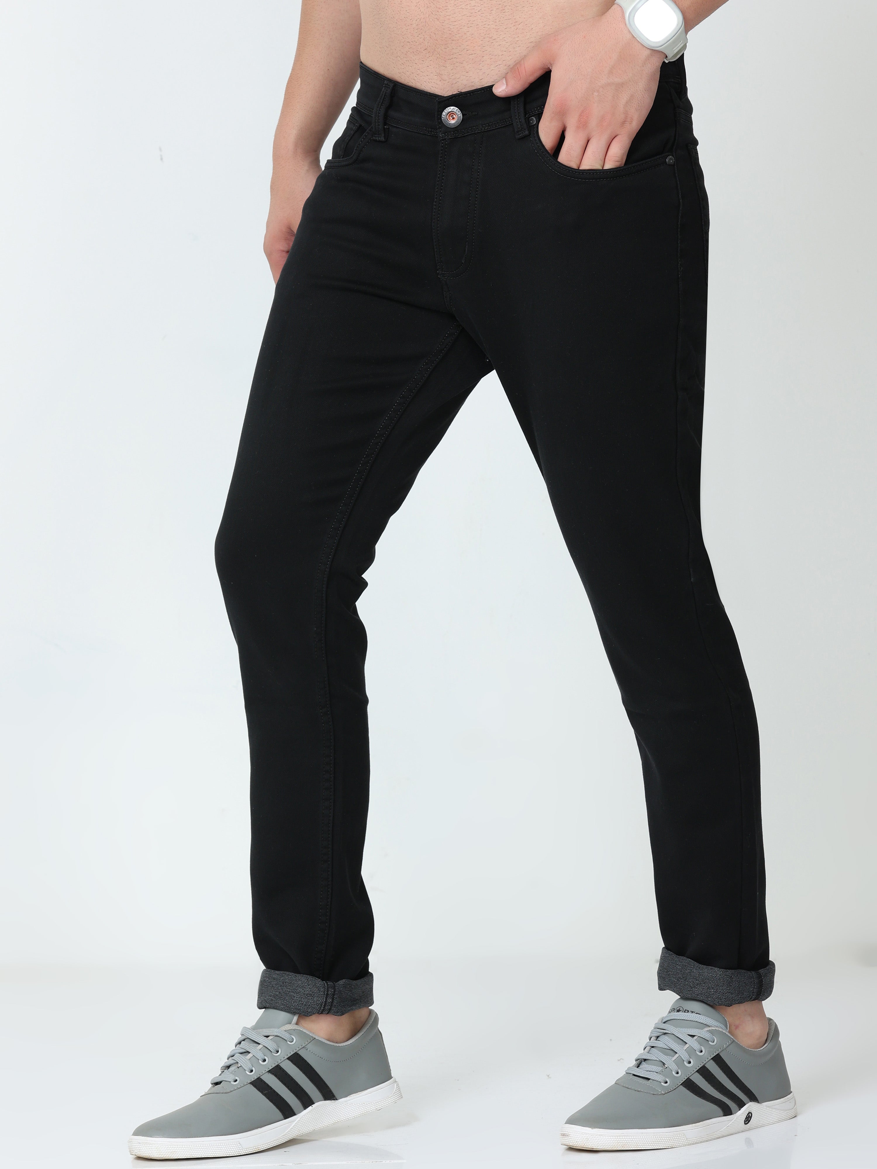 Men Slim Fit  Enzyme Black Jeans