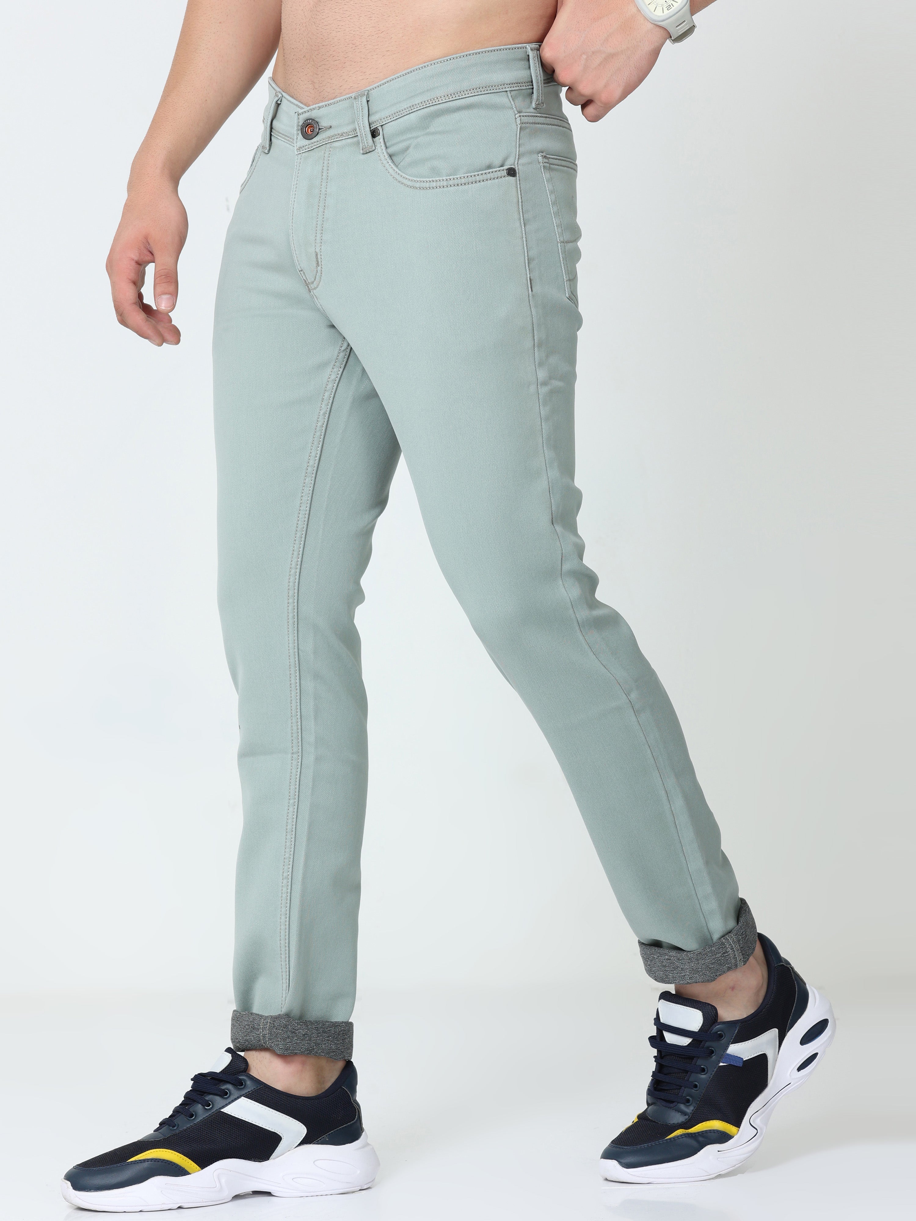 Men Slim Fit Enzyme Light Olive Jeans