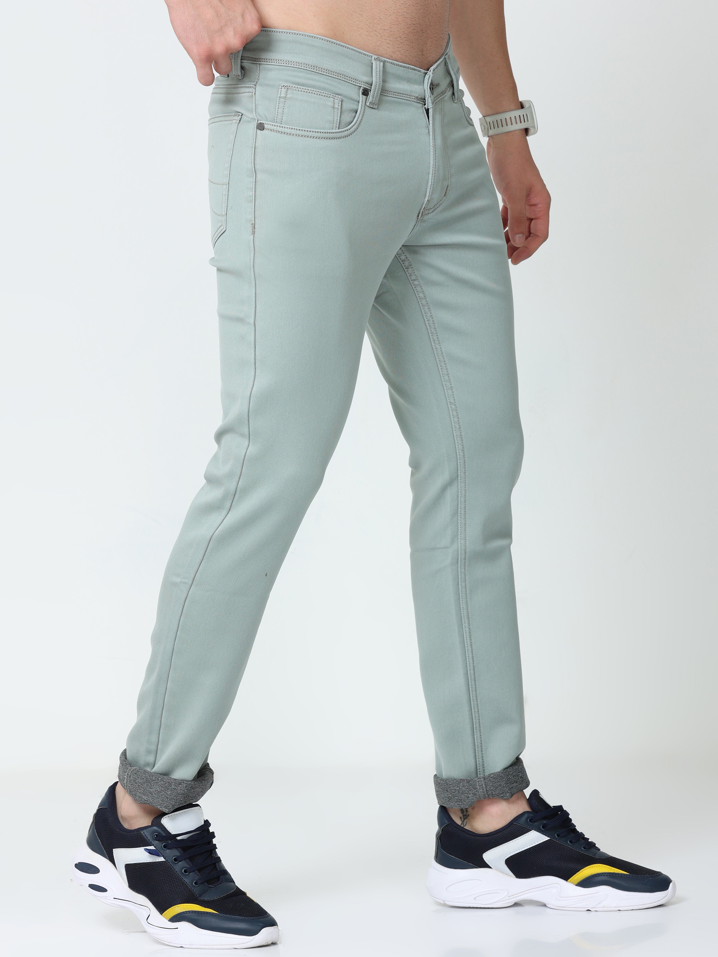 Men Slim Fit Enzyme Light Olive Jeans