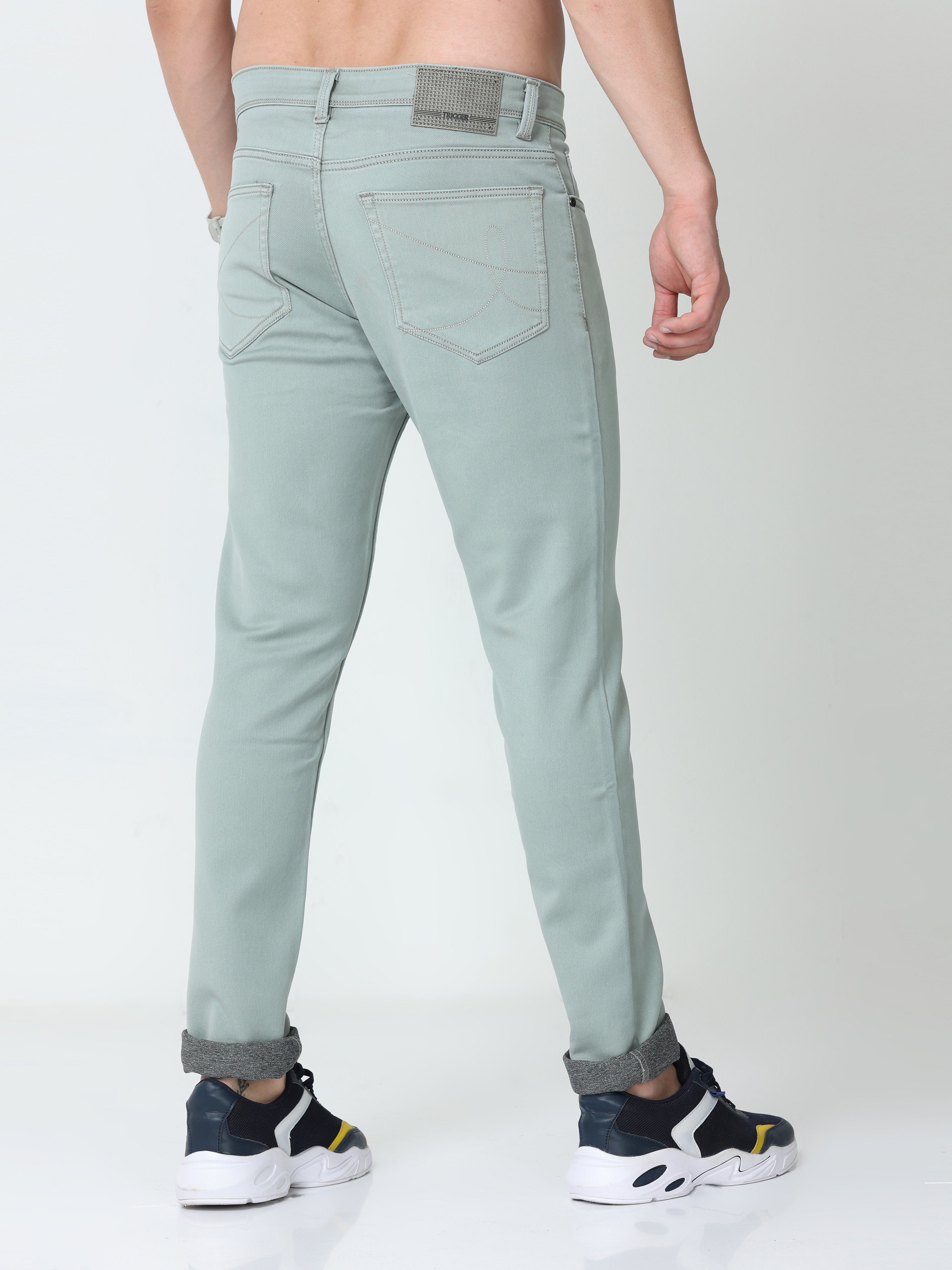 Men Slim Fit Enzyme Light Olive Jeans