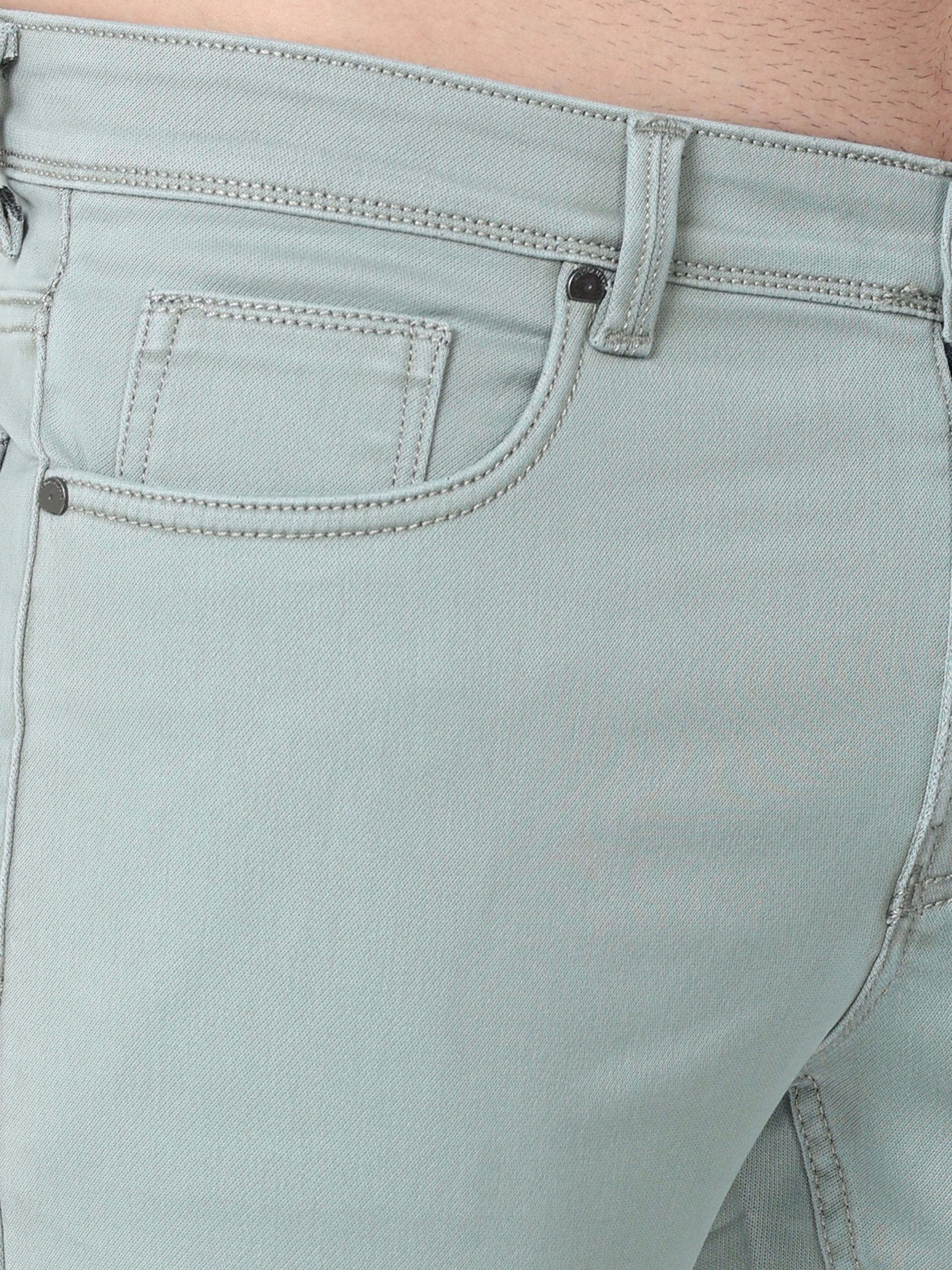 Men Slim Fit Enzyme Light Olive Jeans