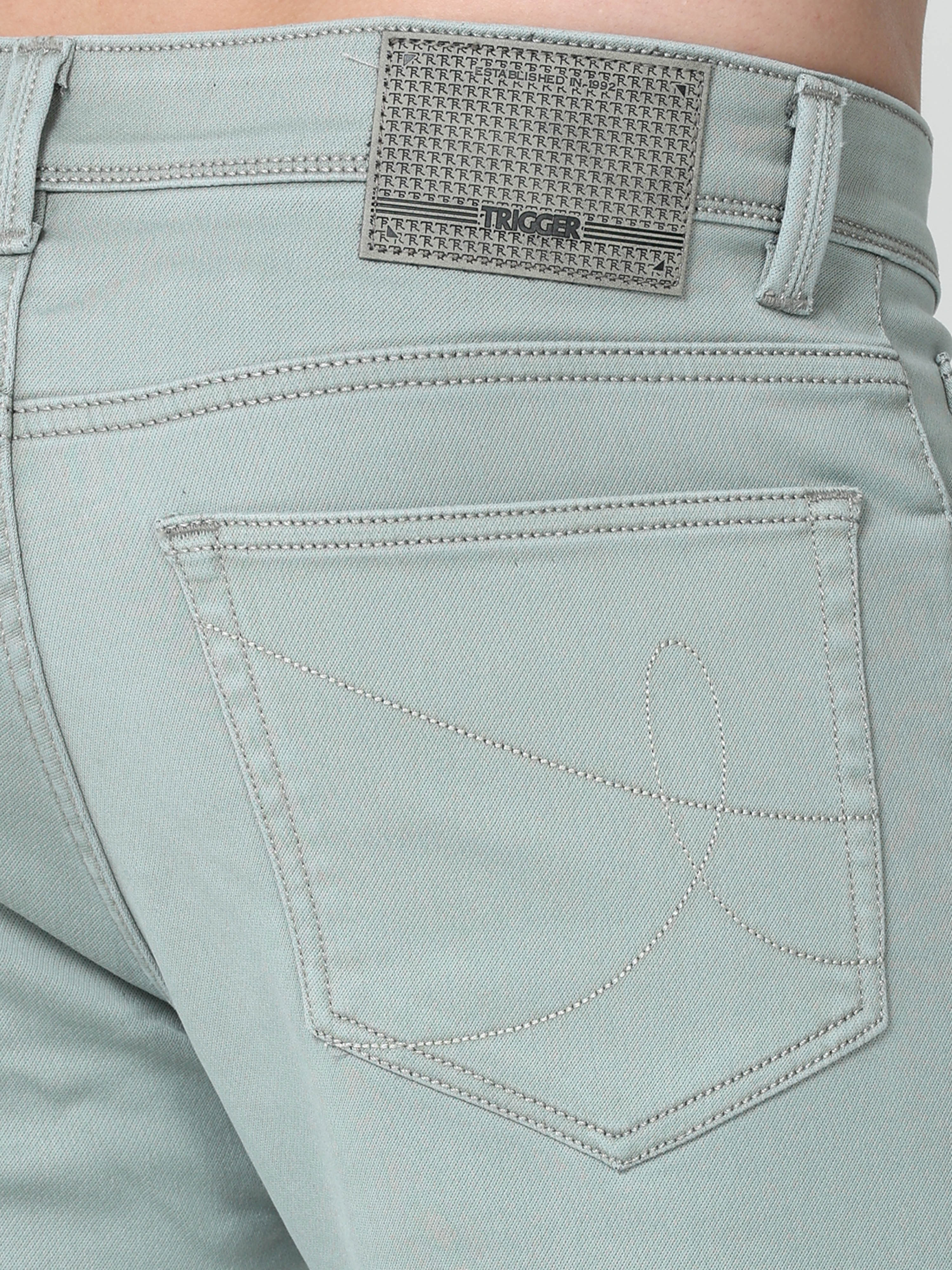 Men Slim Fit Enzyme Light Olive Jeans
