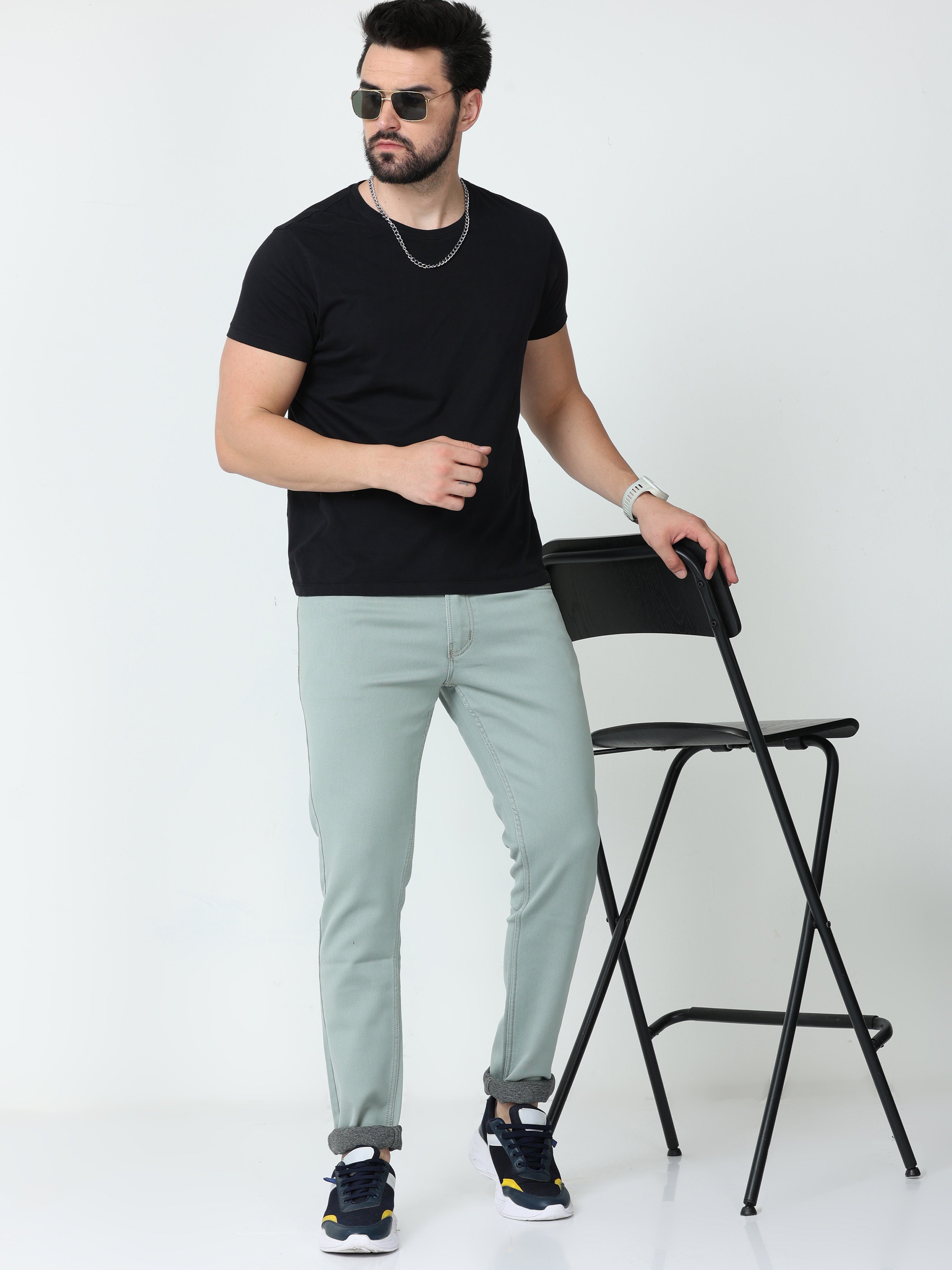 Men Slim Fit Enzyme Light Olive Jeans