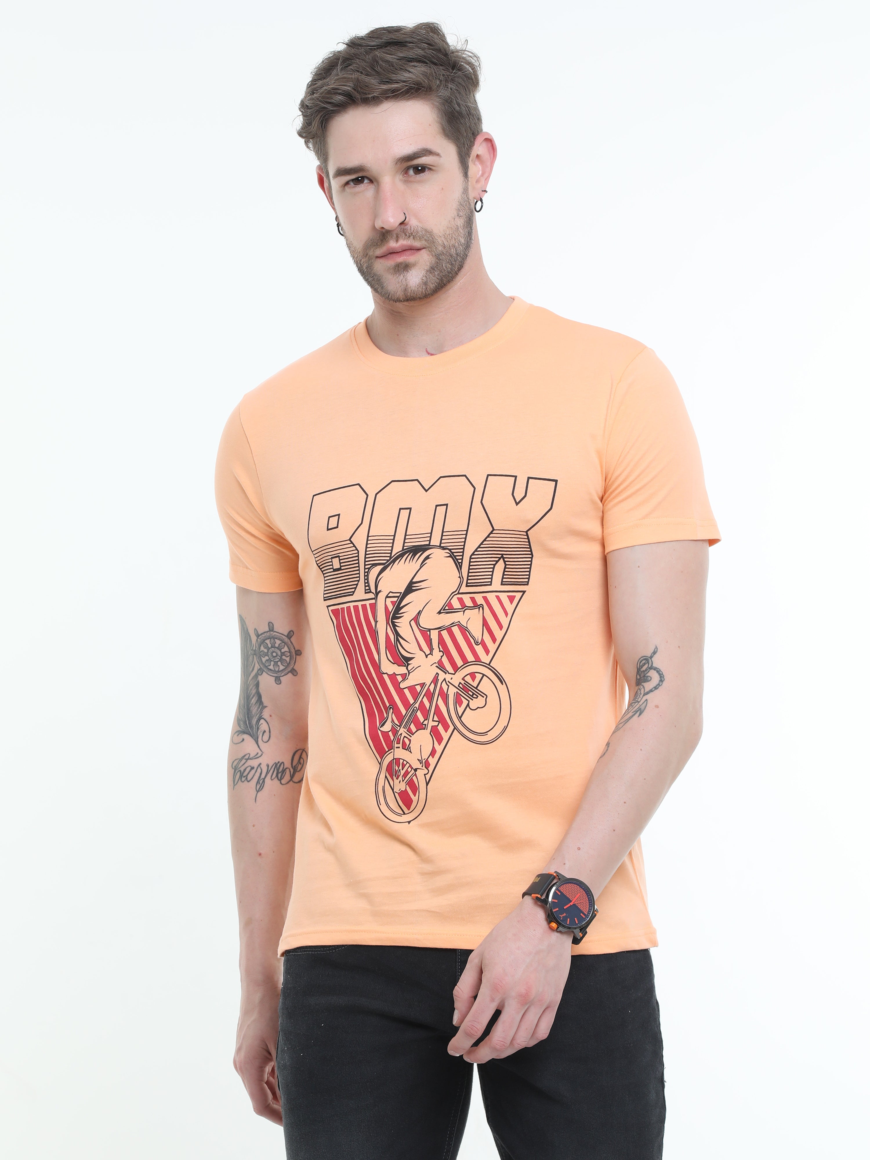 Apricot Cotton Blend  Graphic Round neck Printed T-shirt