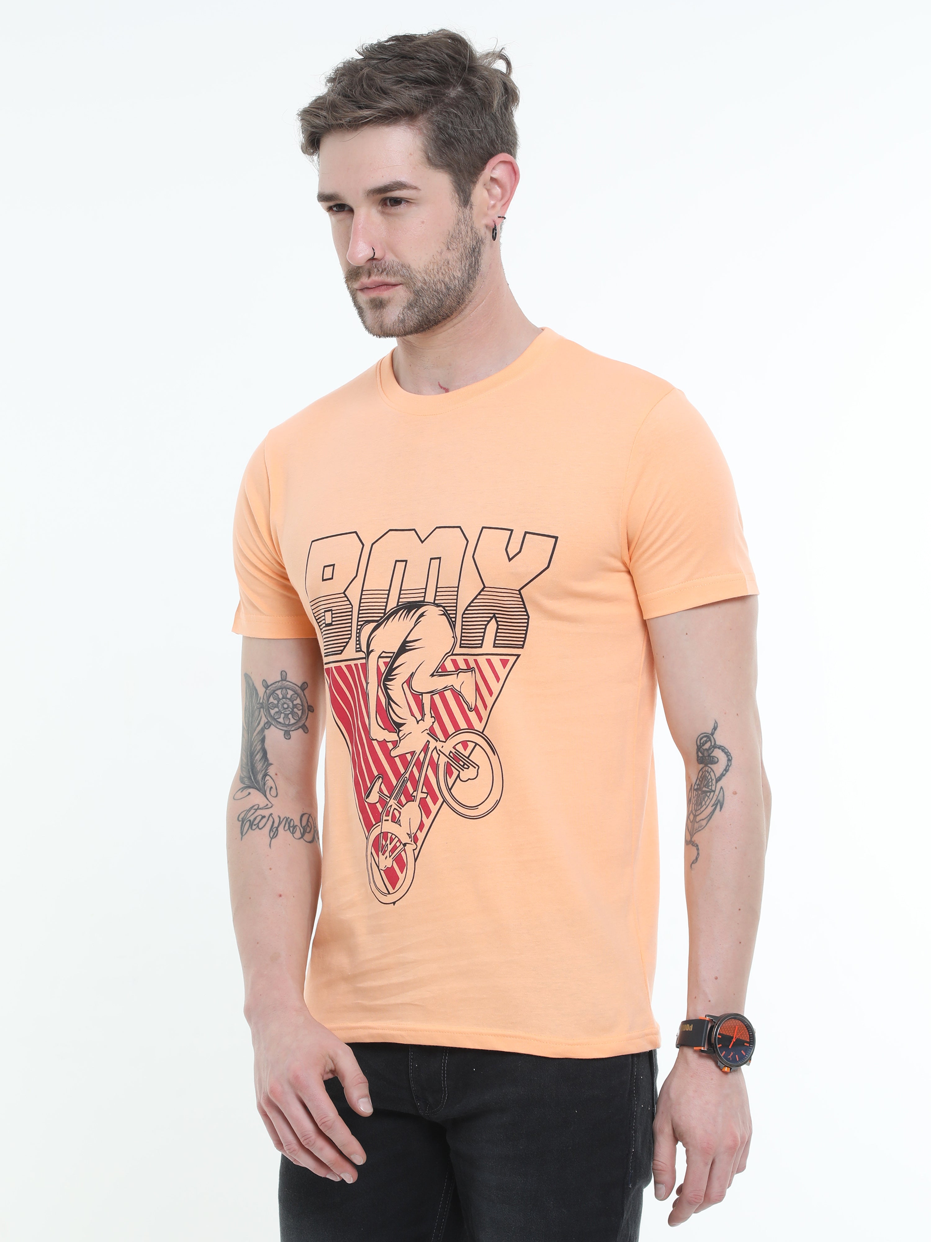 Apricot Cotton Blend  Graphic Round neck Printed T-shirt