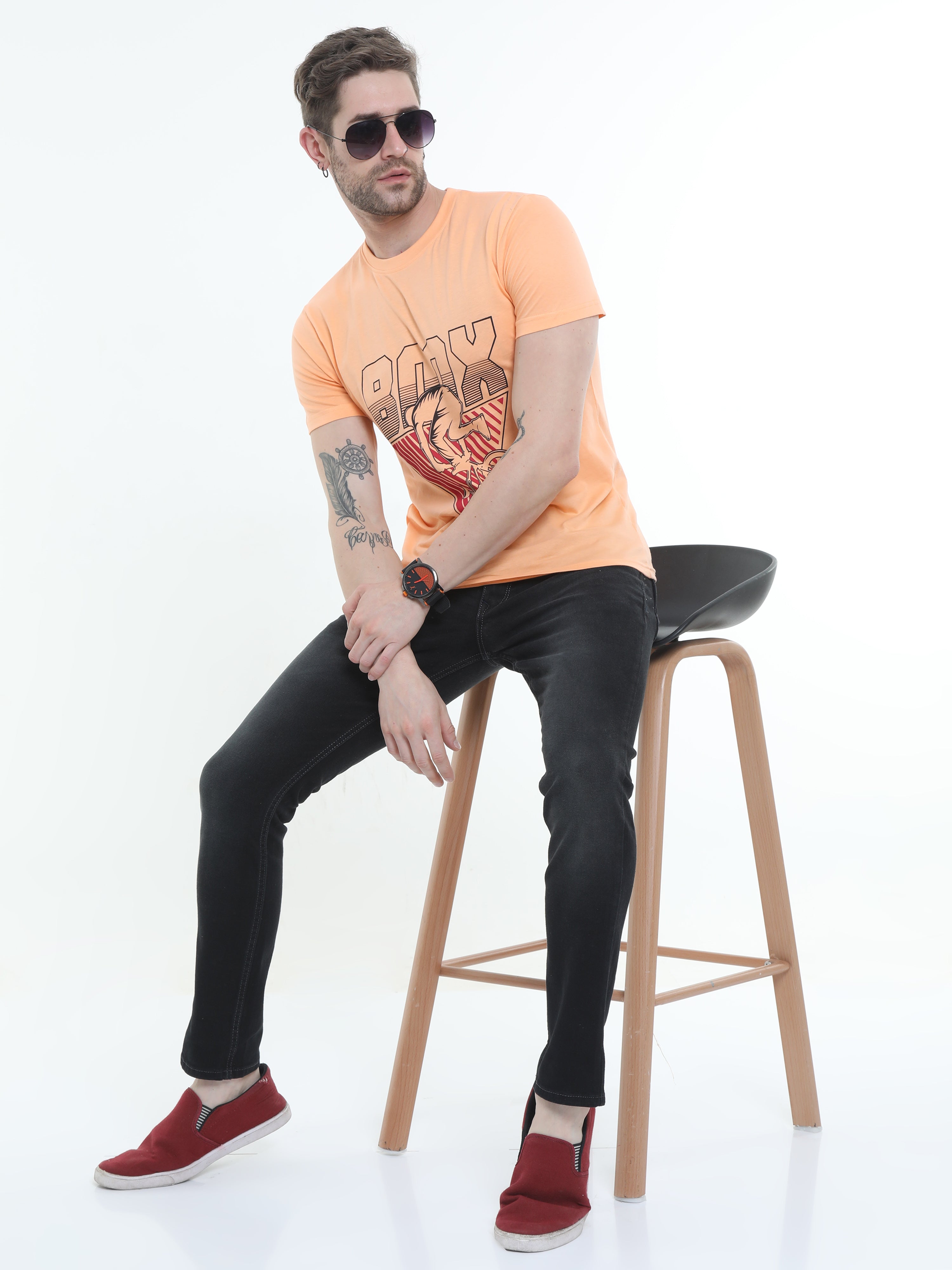 Apricot Cotton Blend  Graphic Round neck Printed T-shirt