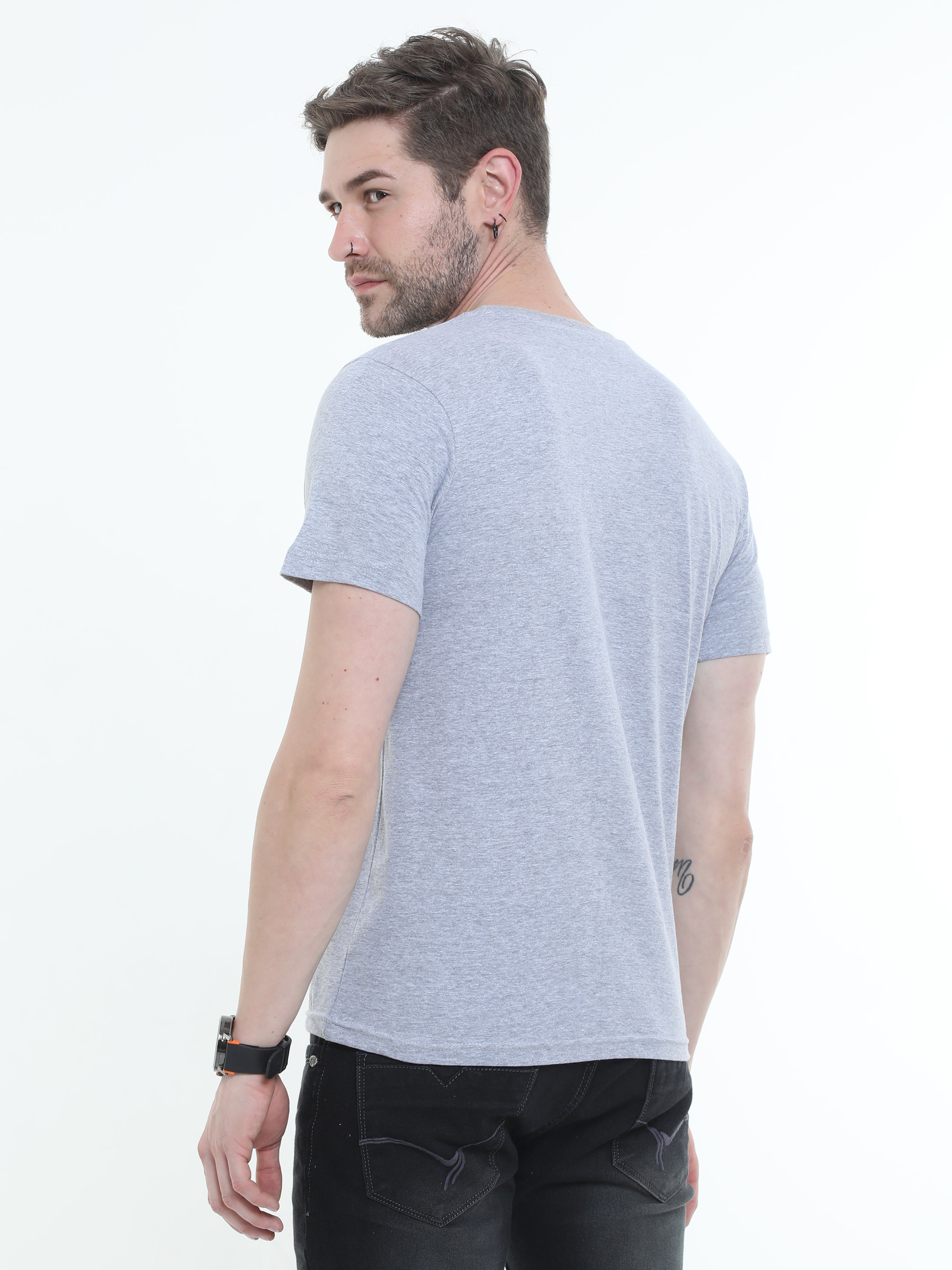 Fossil Grey Melange Cotton Blend  Graphic Round neck Printed T-shirt