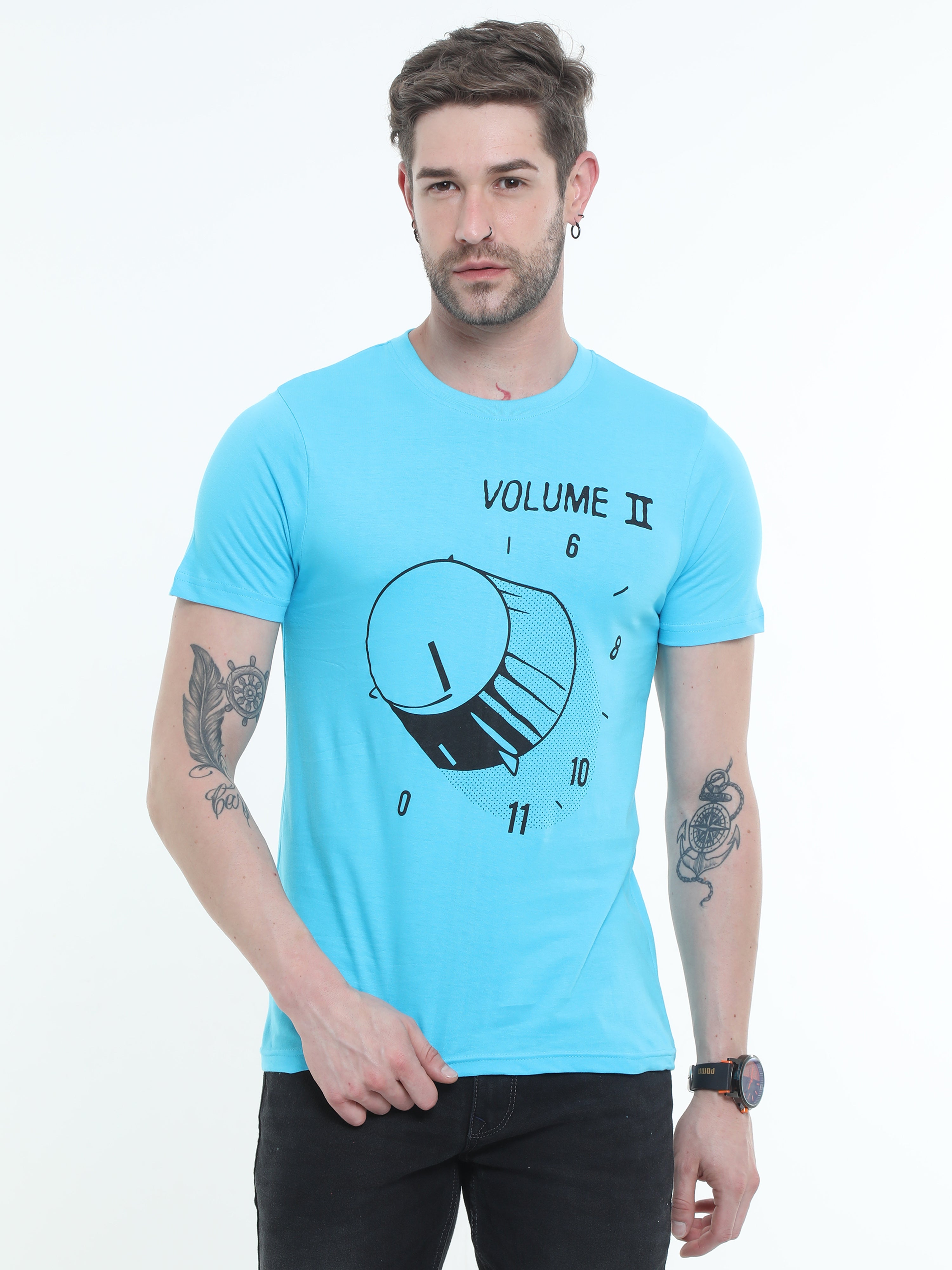 Torquise Blue Graphic Round neck Printed T-shirt