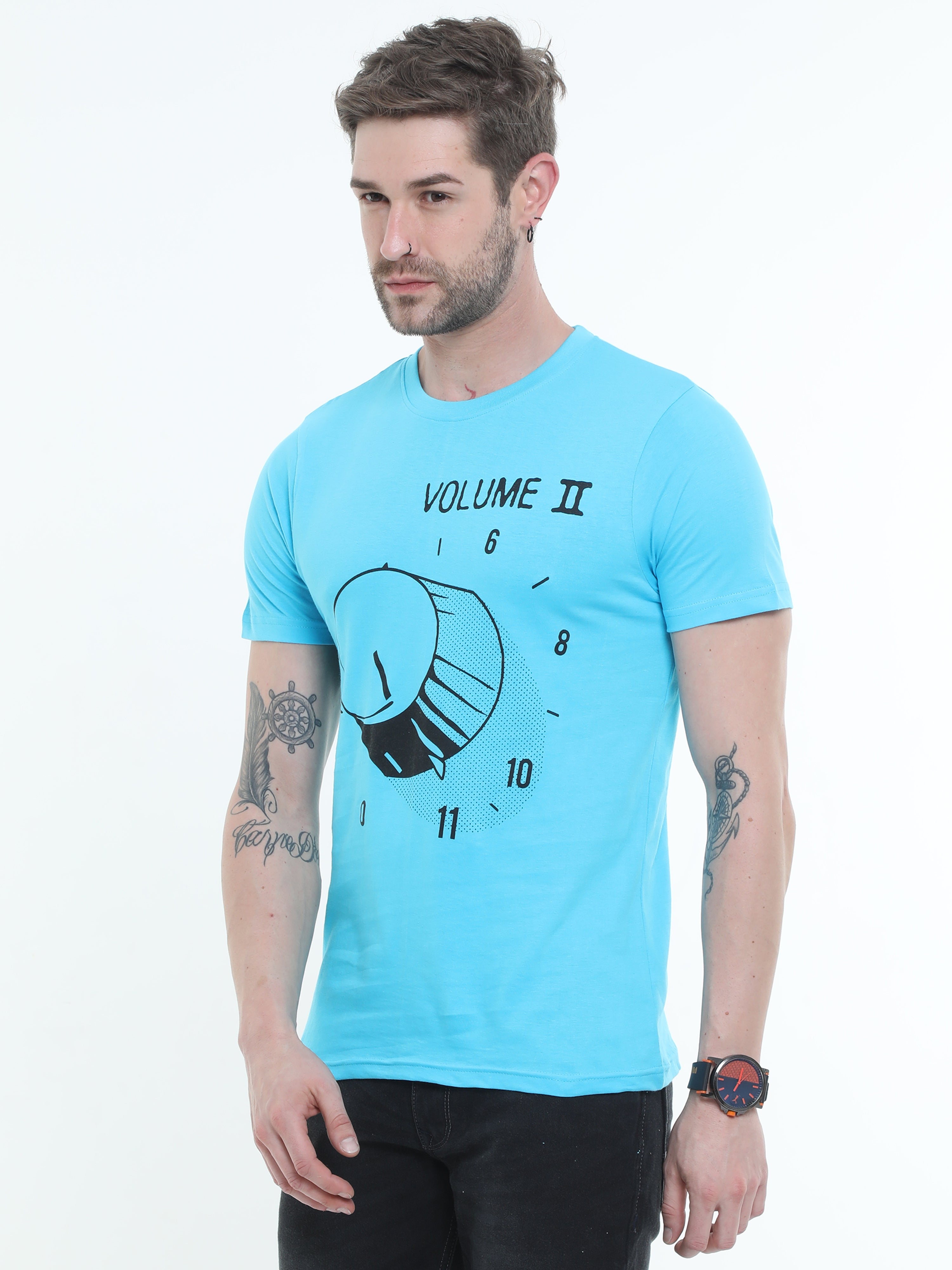 Torquise Blue Graphic Round neck Printed T-shirt