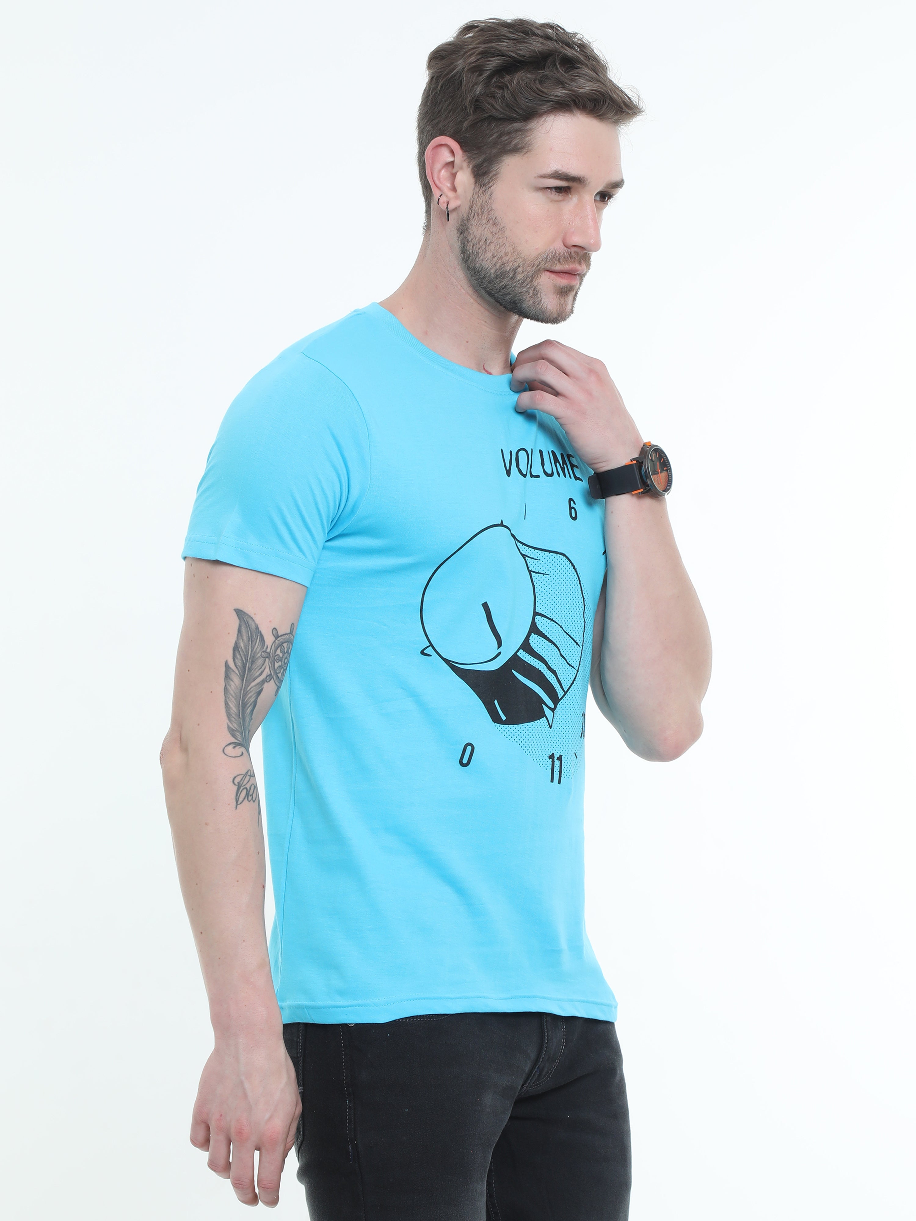 Torquise Blue Graphic Round neck Printed T-shirt