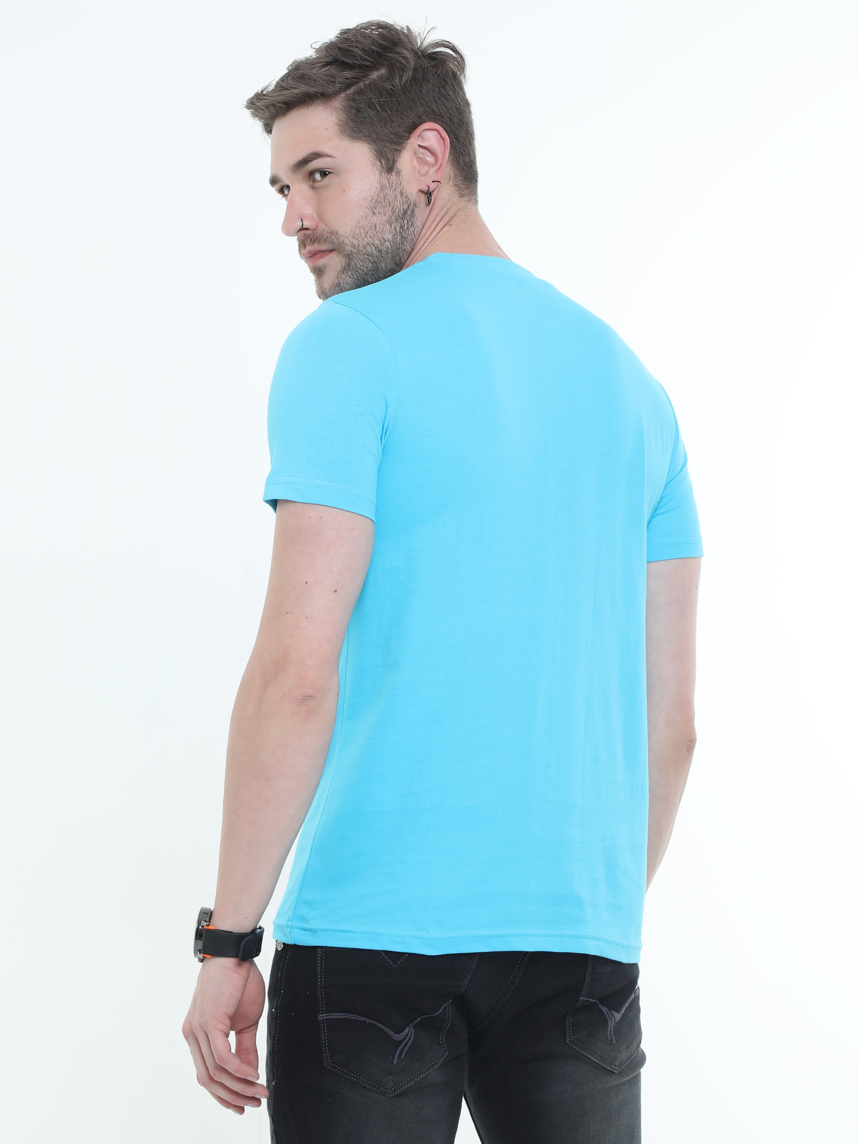 Torquise Blue Graphic Round neck Printed T-shirt