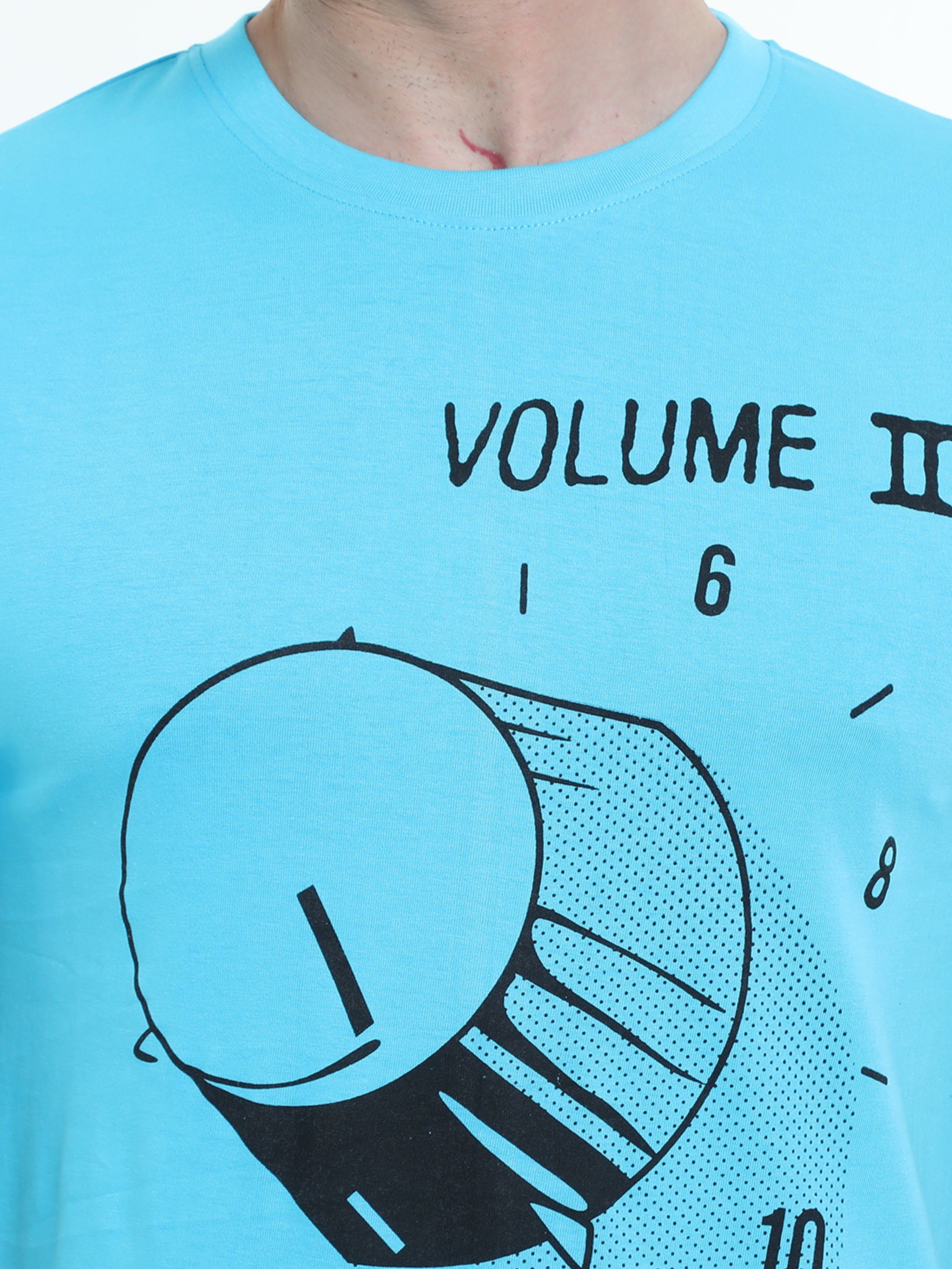 Torquise Blue Graphic Round neck Printed T-shirt