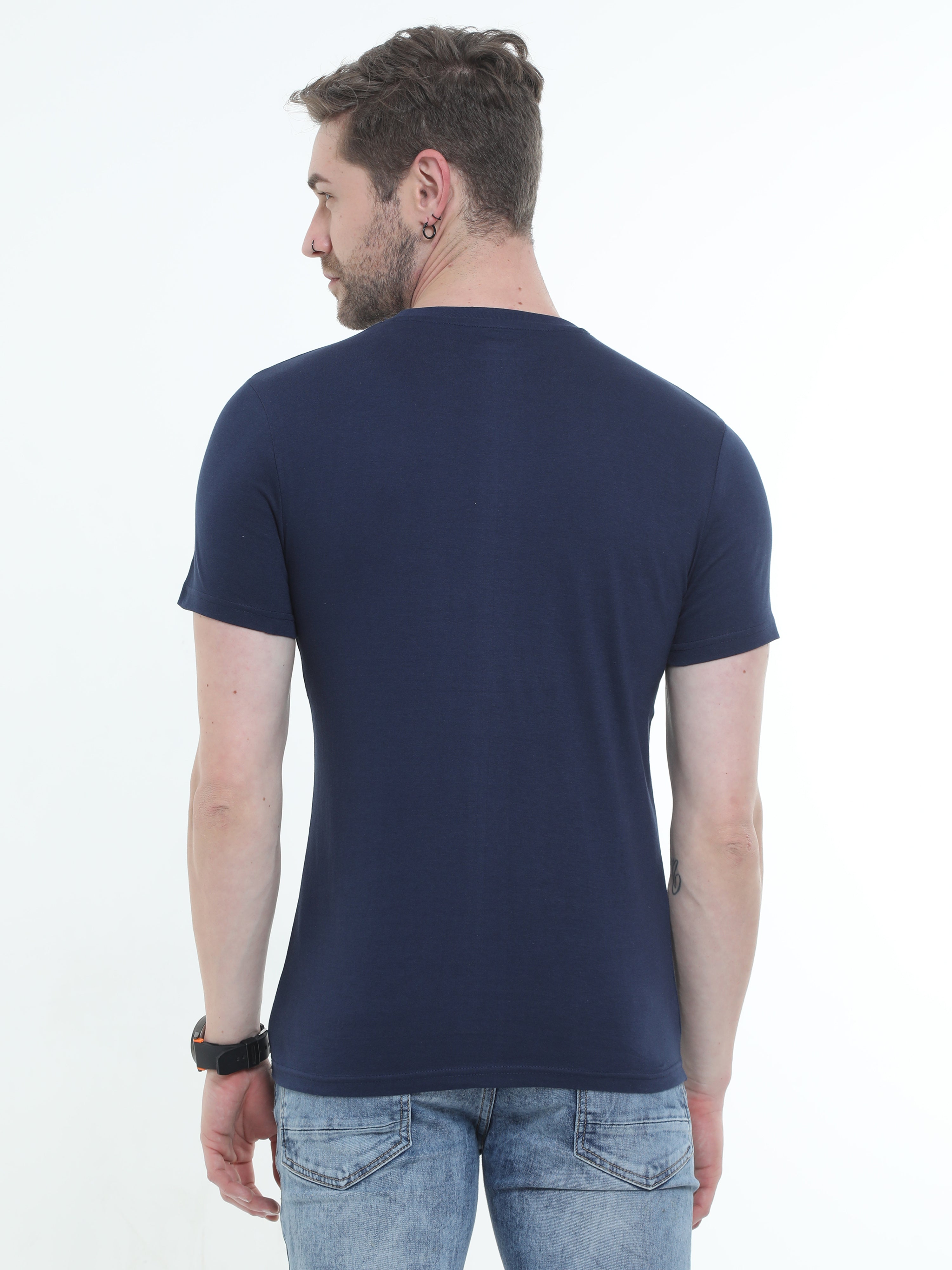 Royal Blue Cotton Blend  Graphic Round neck Printed T-shirt