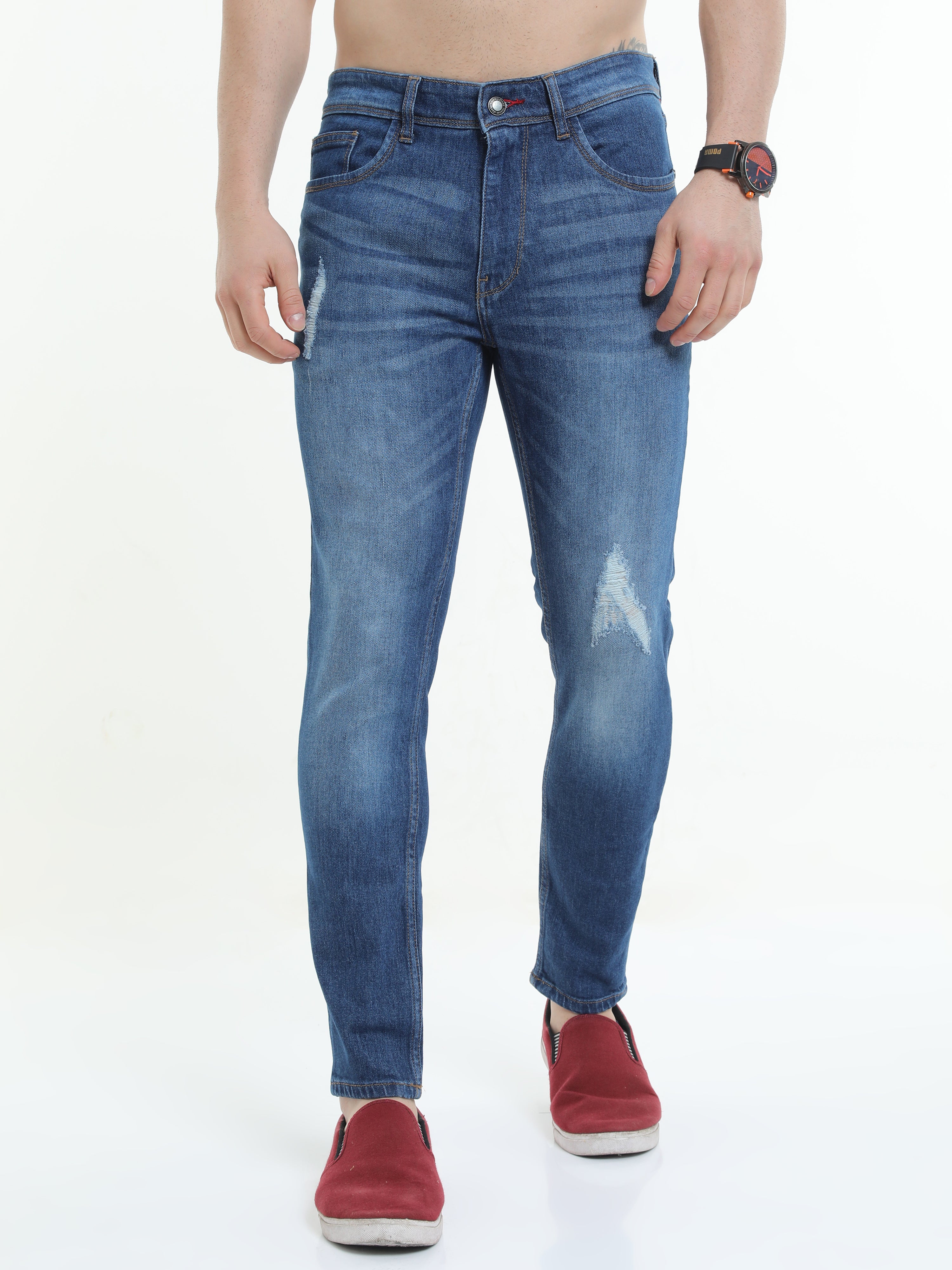 Men Trim Fit Blue Disaster Jean