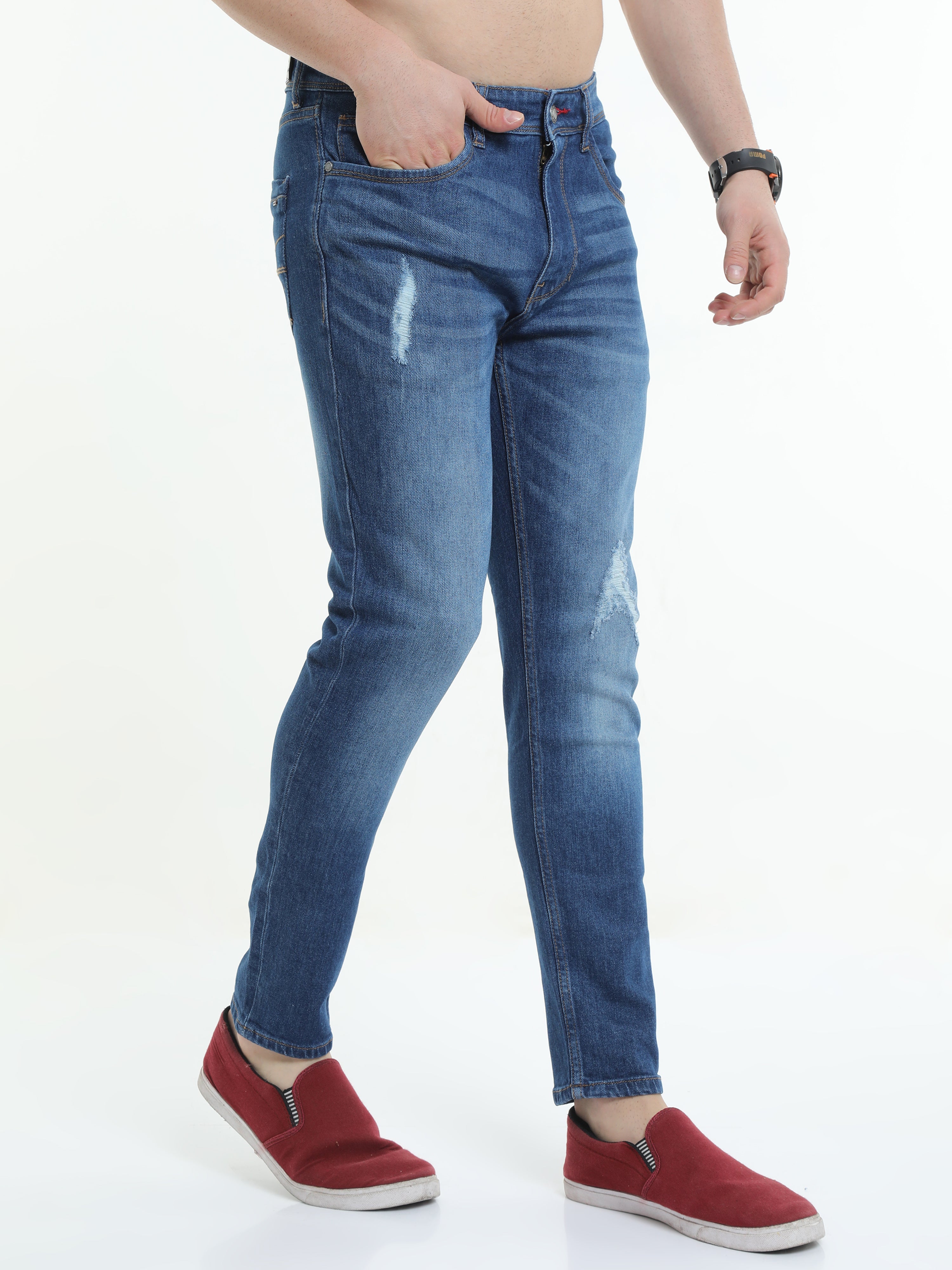 Men Trim Fit Blue Disaster Jean
