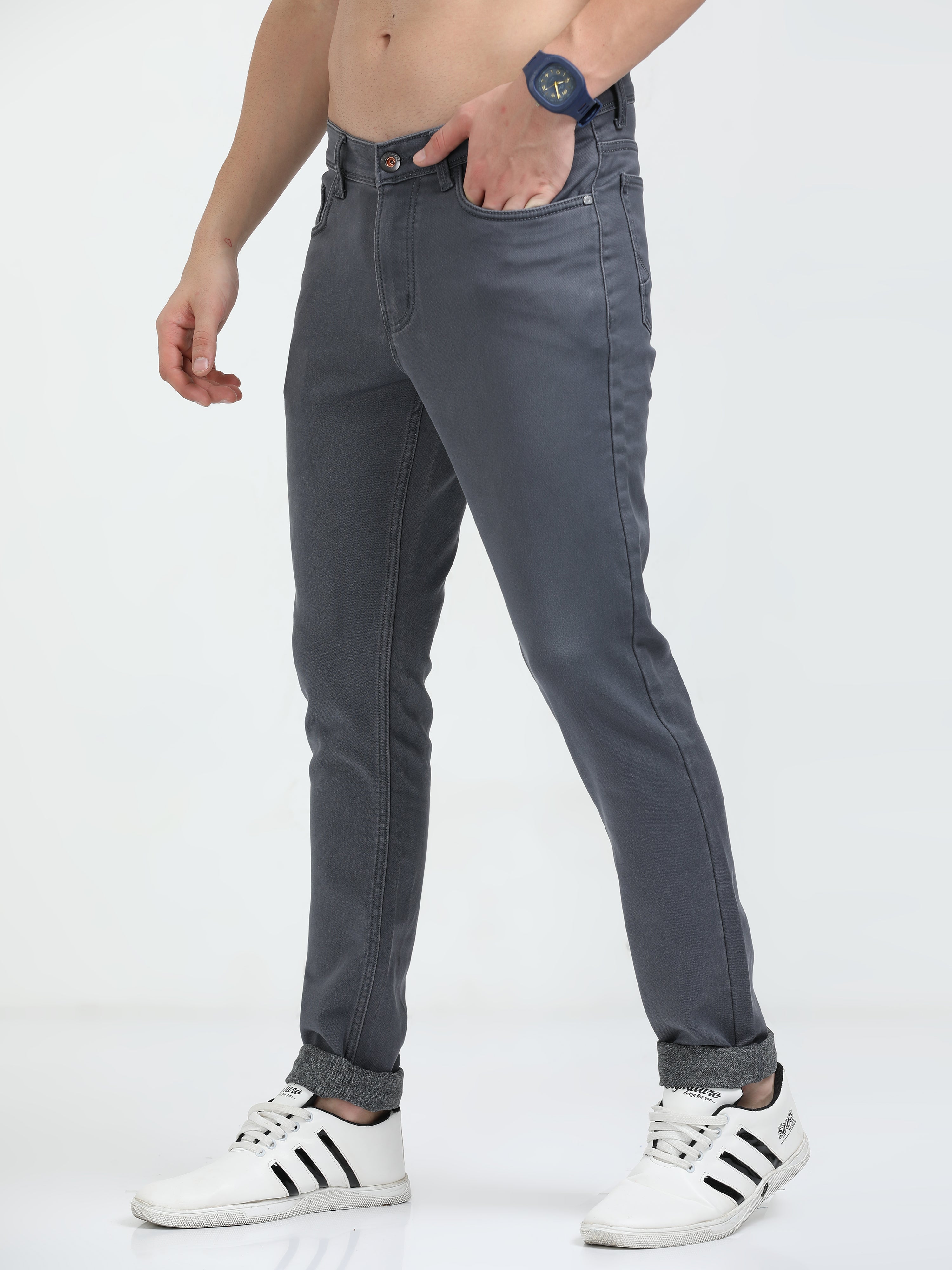 Stormy Grey Men Slim-Fit Jeans