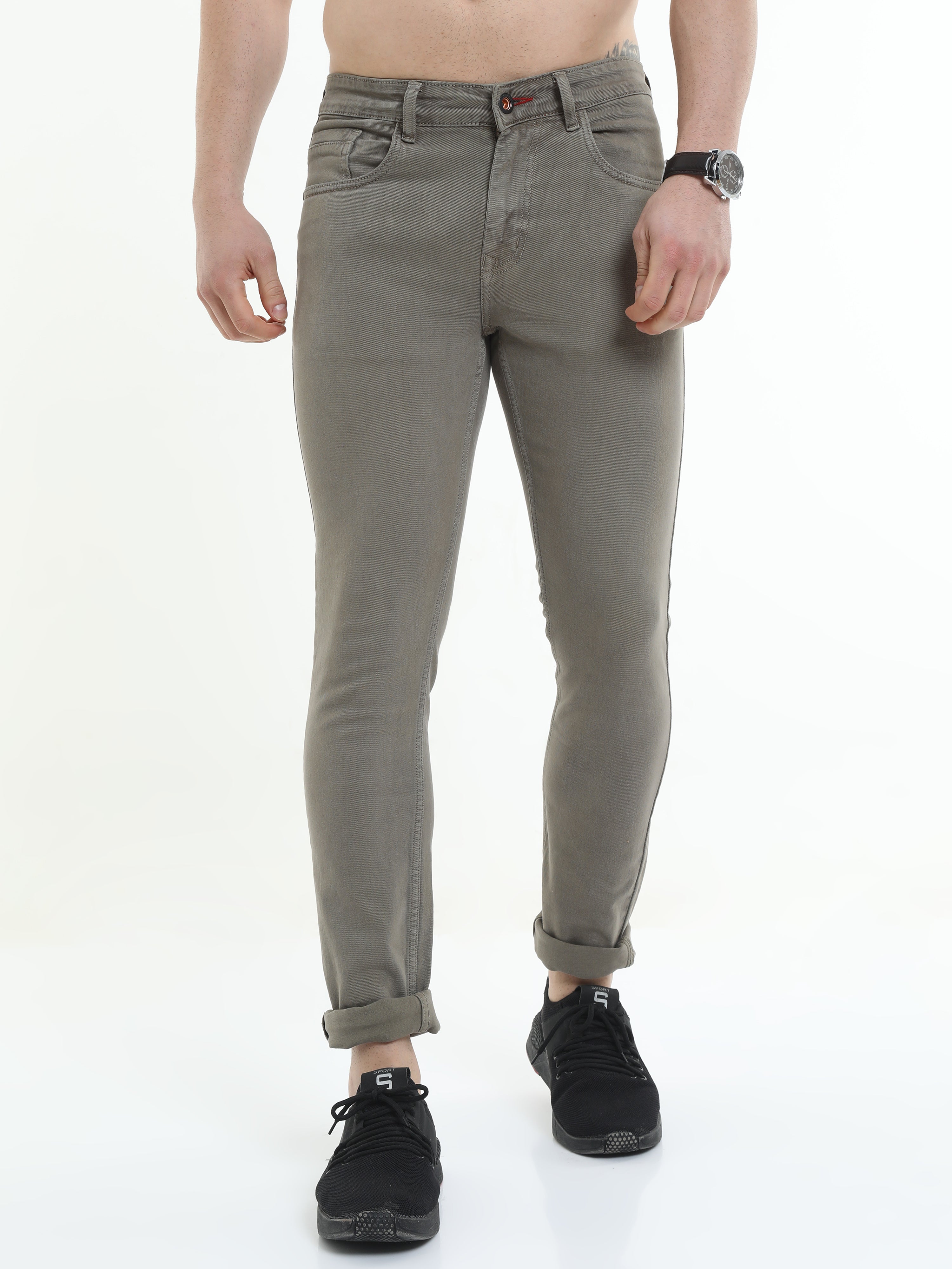 Men Slim Fit Jeans Olive