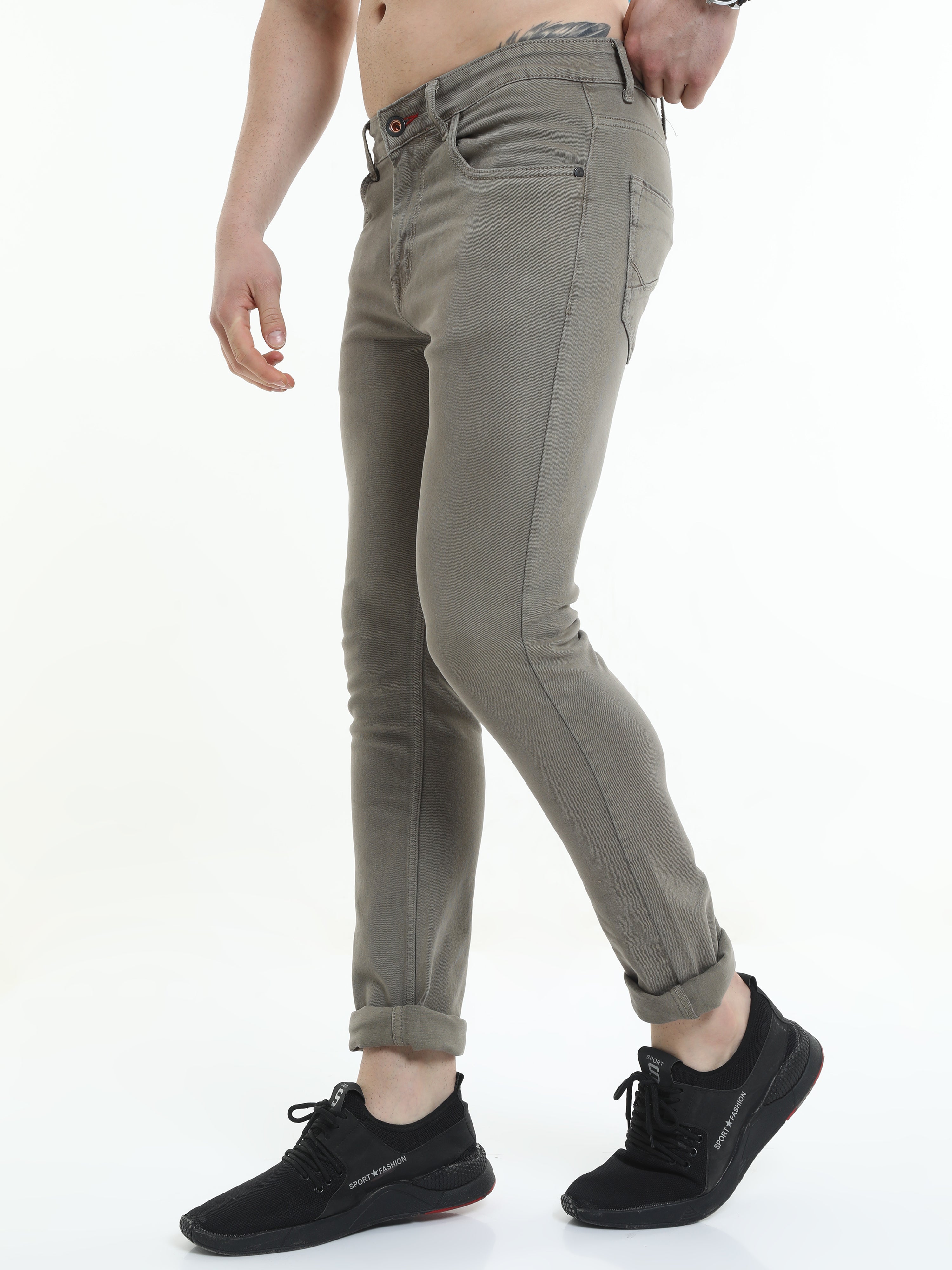 Men Slim Fit Jeans Olive