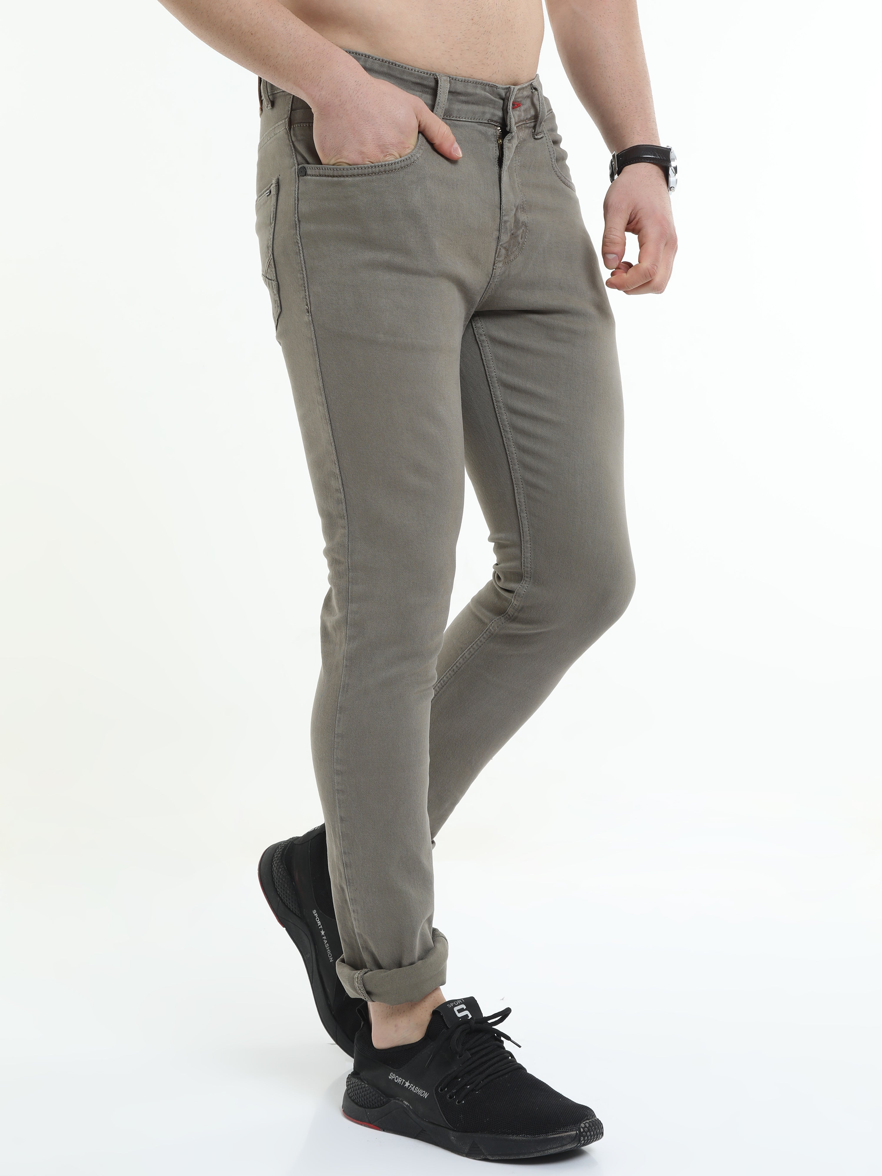 Men Slim Fit Jeans Olive