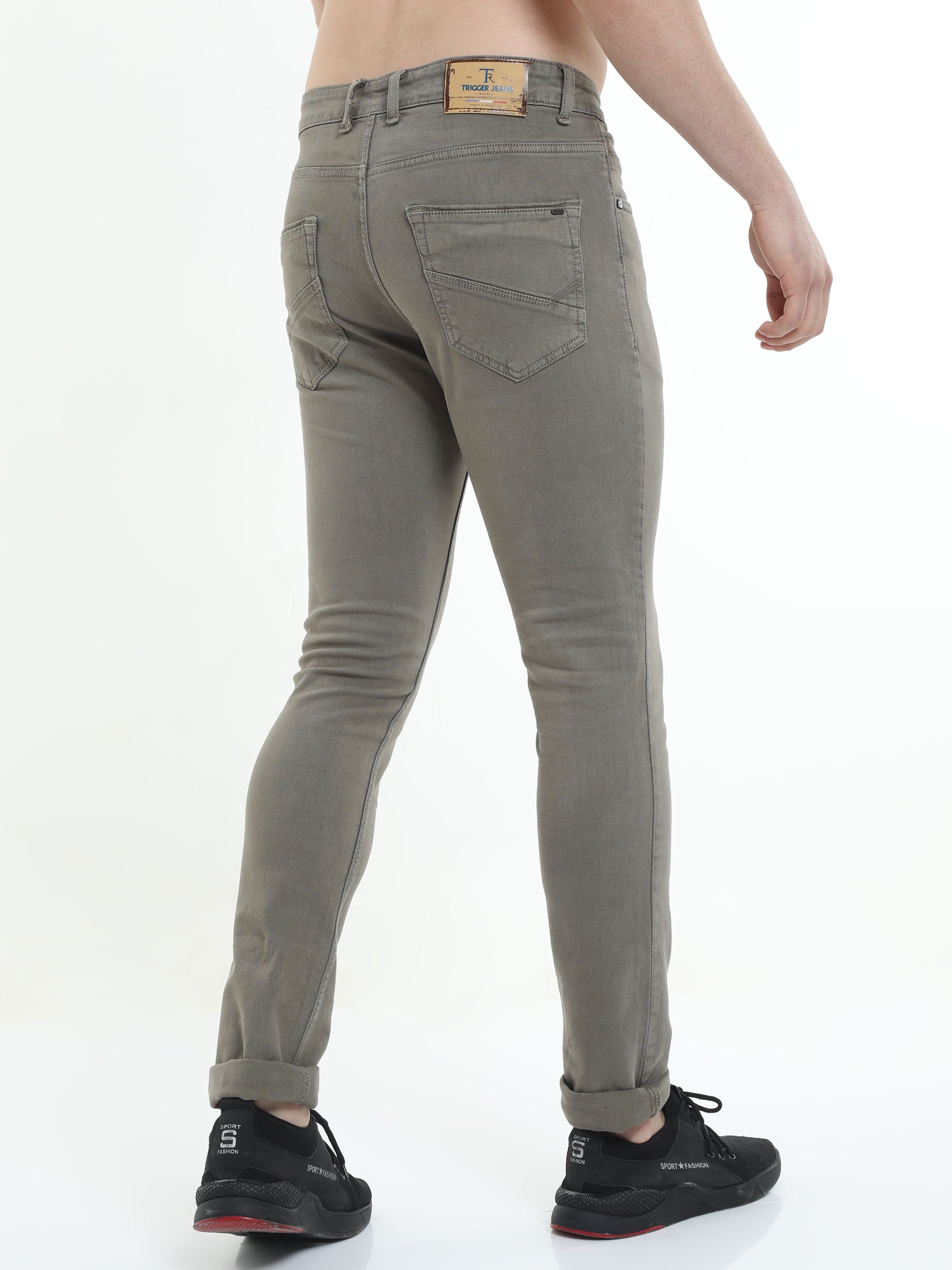 Men Slim Fit Jeans Olive