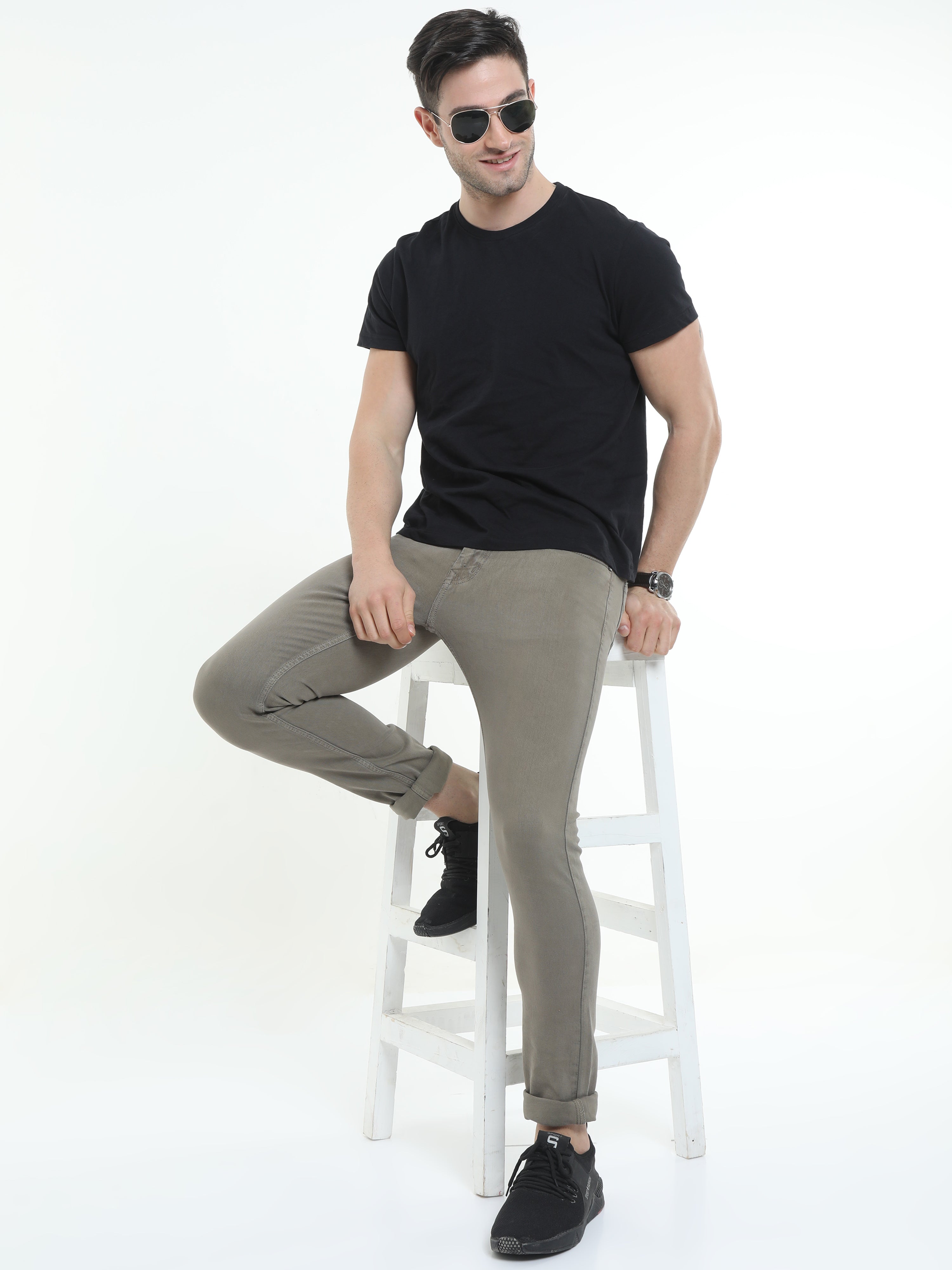 Men Slim Fit Jeans Olive