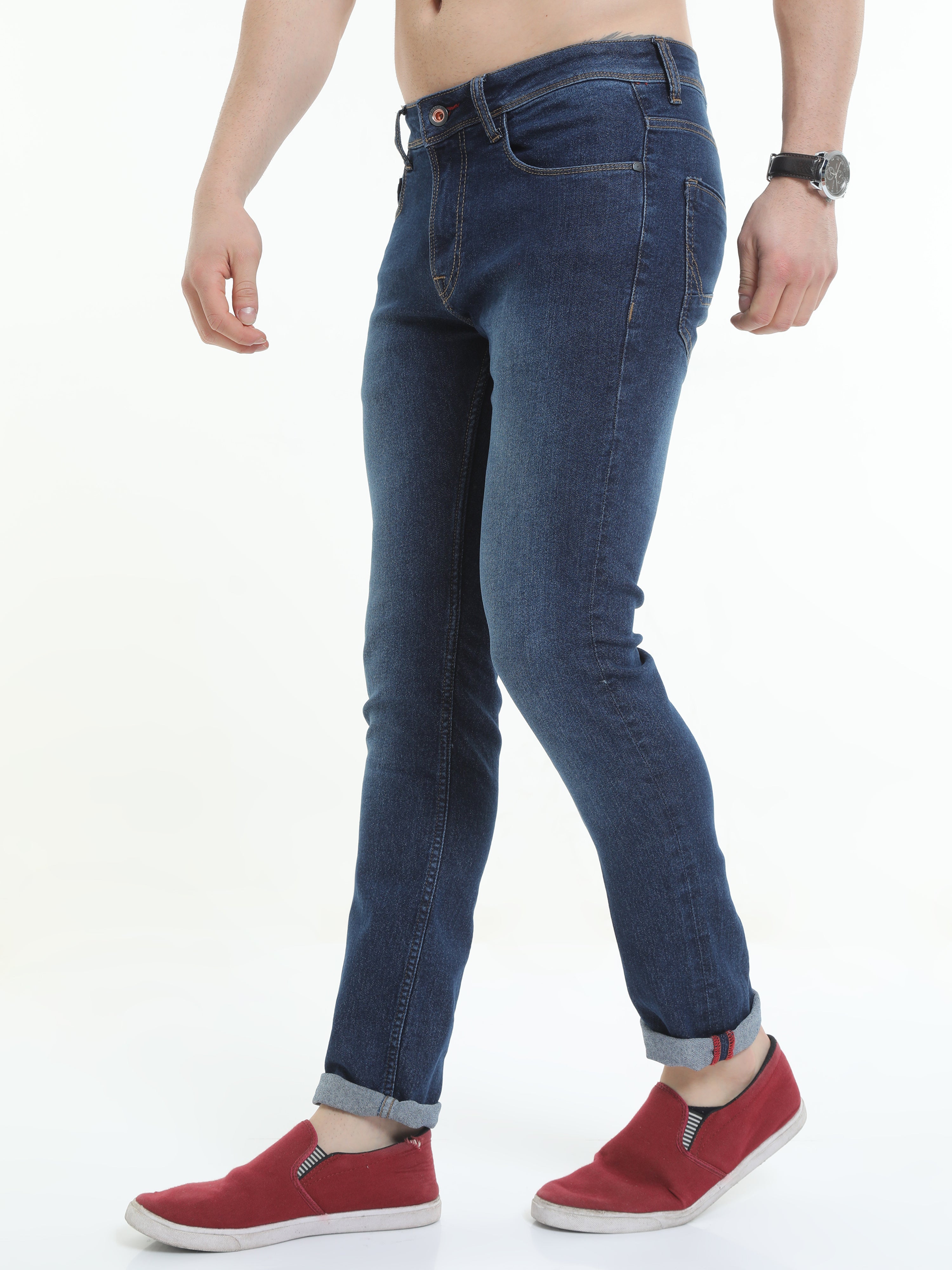 Men Trim Fit Indigo Stone Washed Jeans