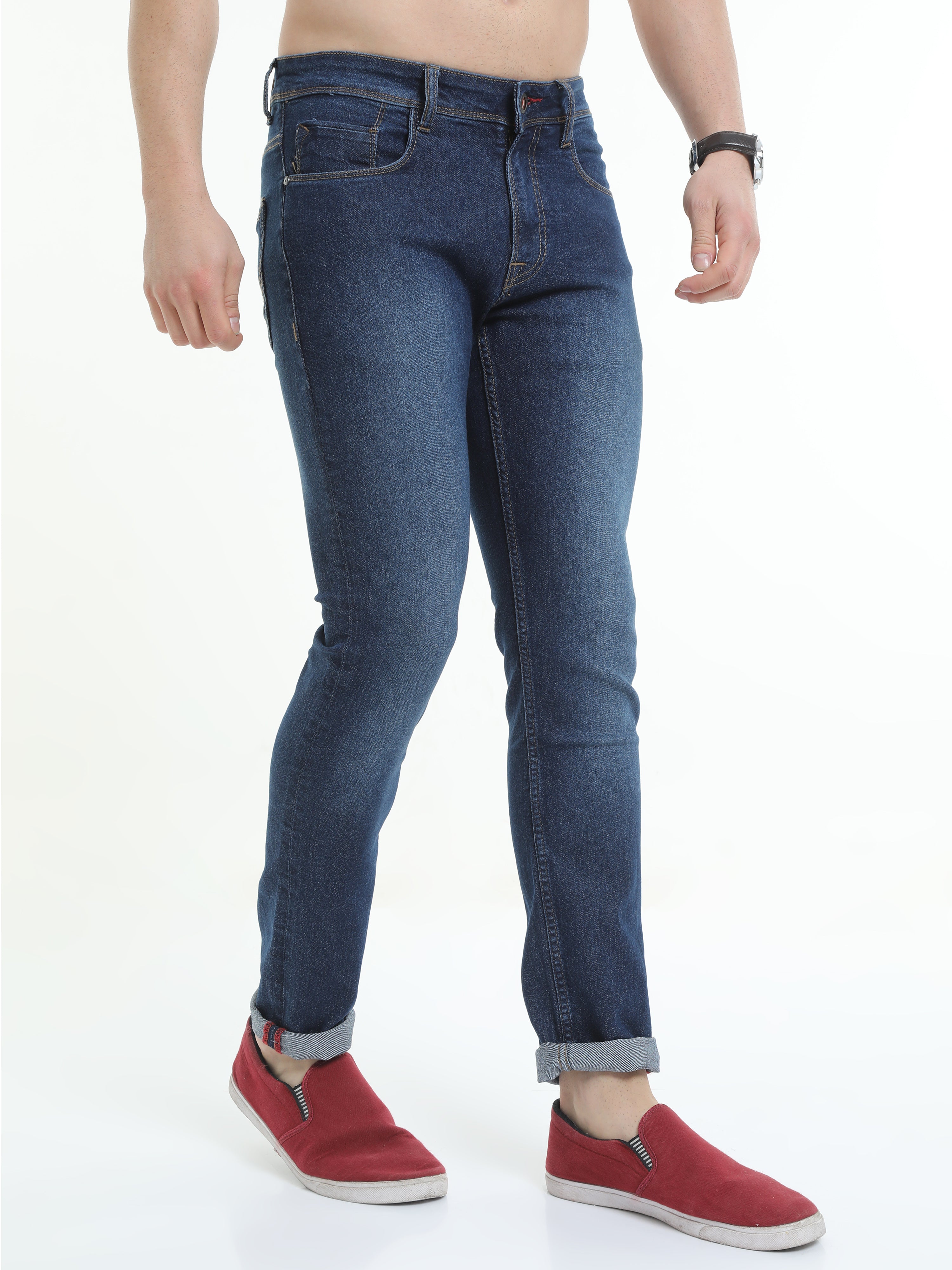Men Trim Fit Indigo Stone Washed Jeans