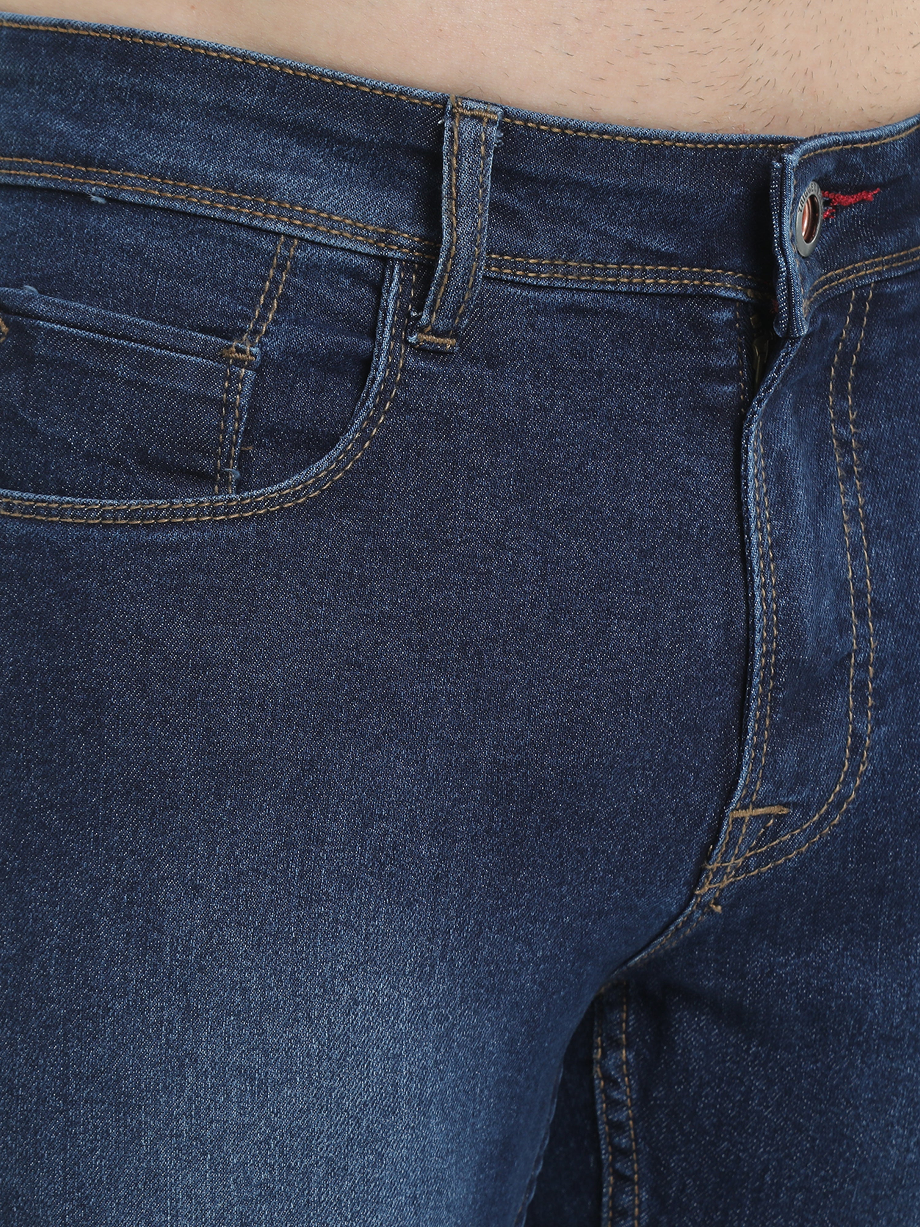 Men Trim Fit Indigo Stone Washed Jeans