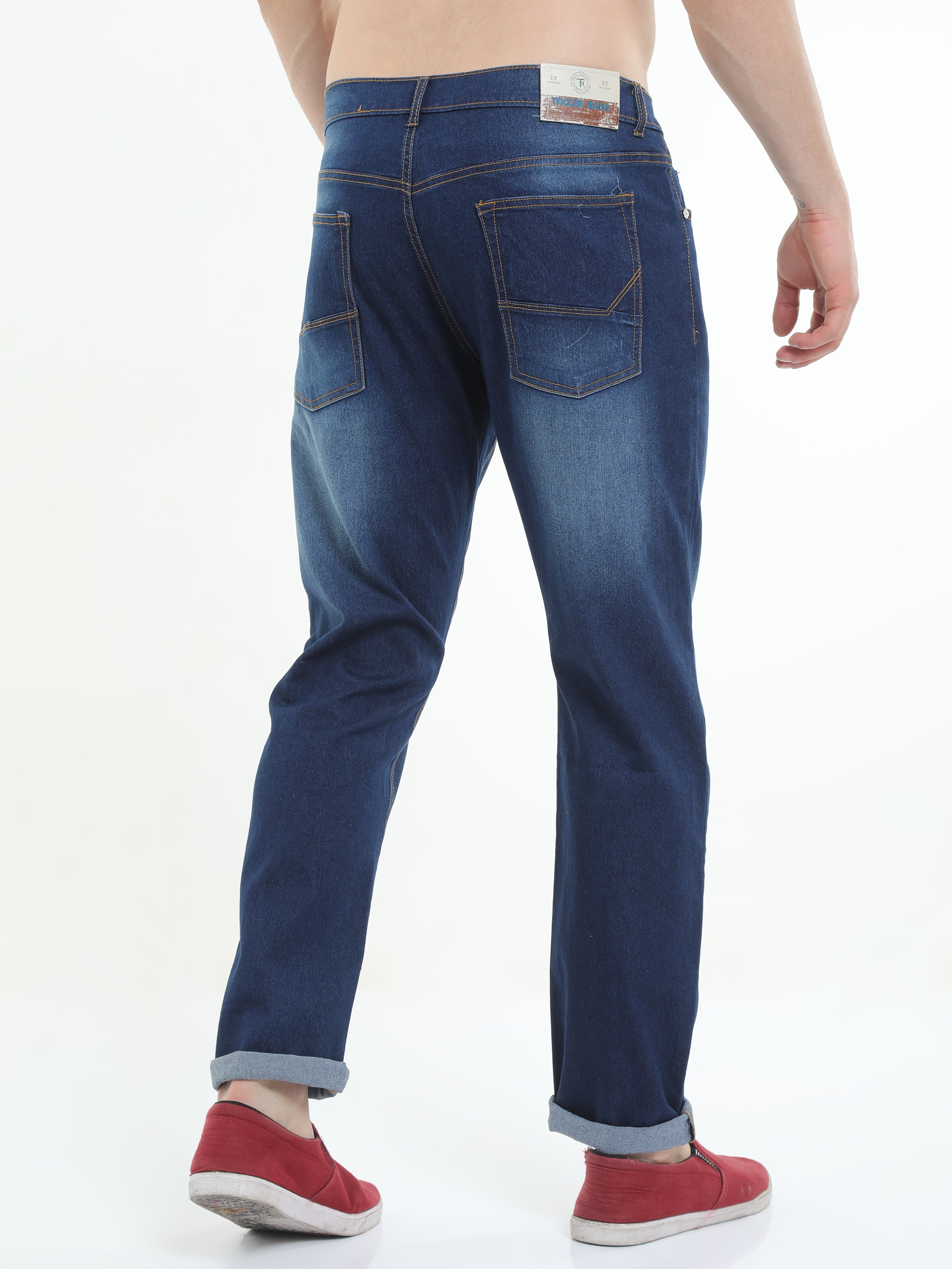 Men Slim Fit Enzyme Dark Wash Jeans