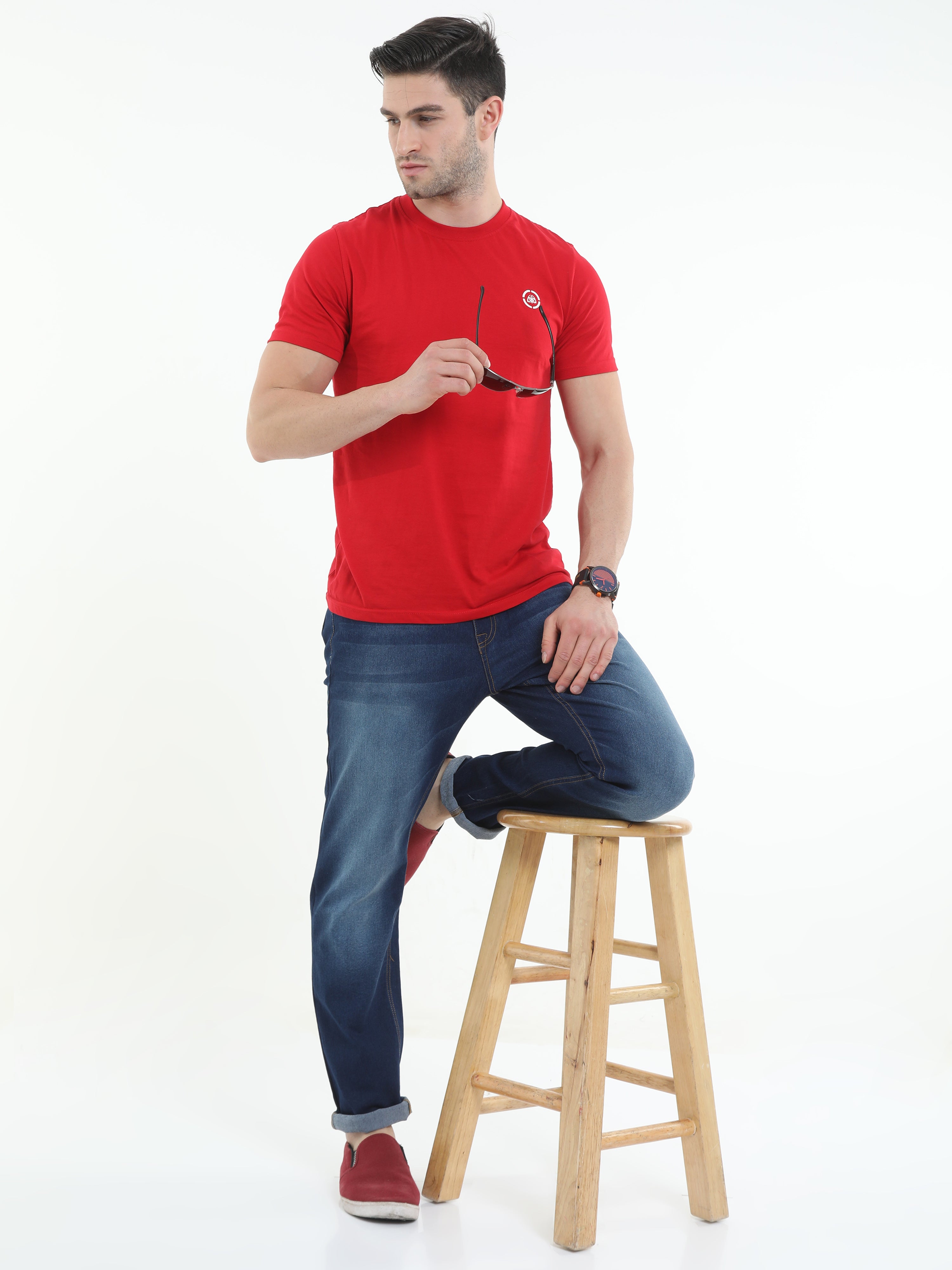 Men Slim Fit Enzyme Dark Wash Jeans