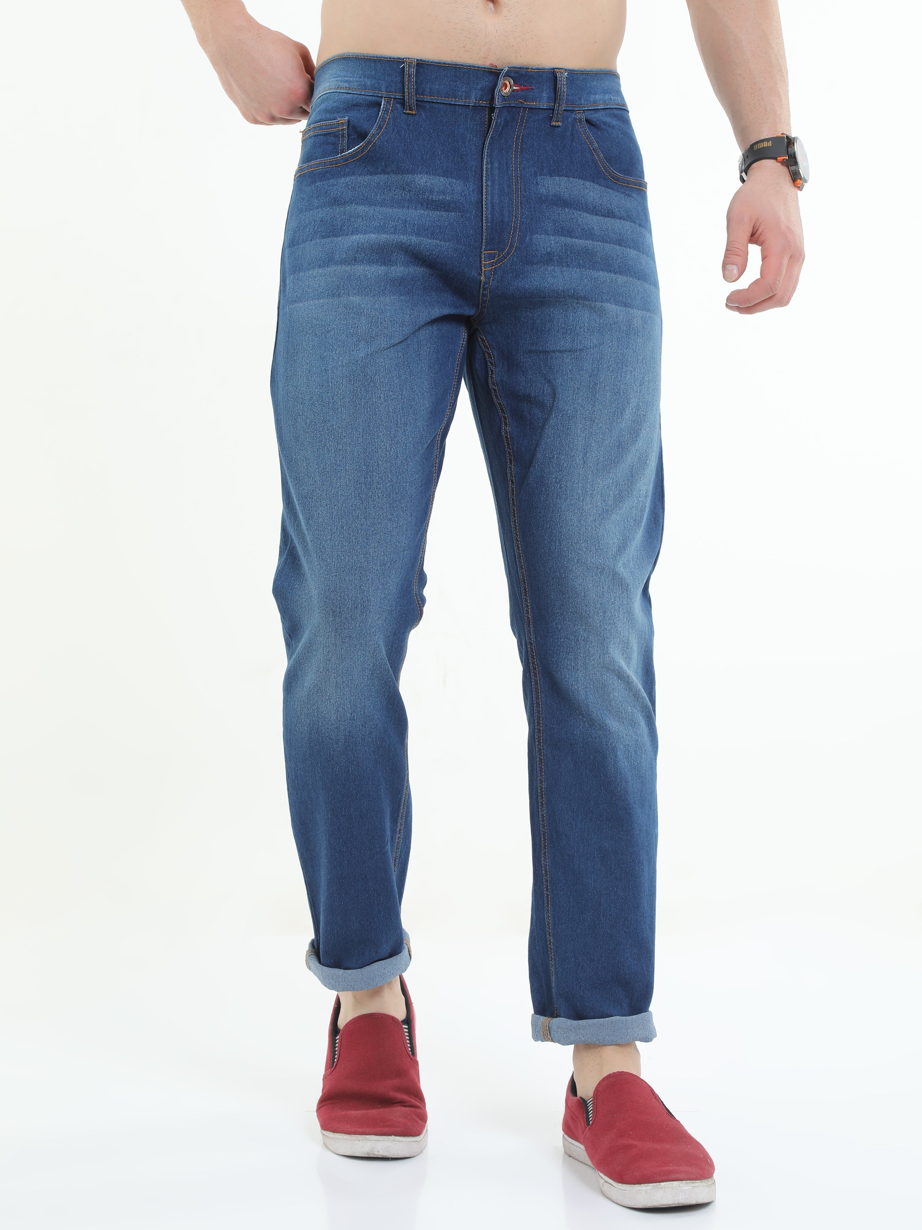 Men Regular Fit Straight blue Enzyme washed Jeans