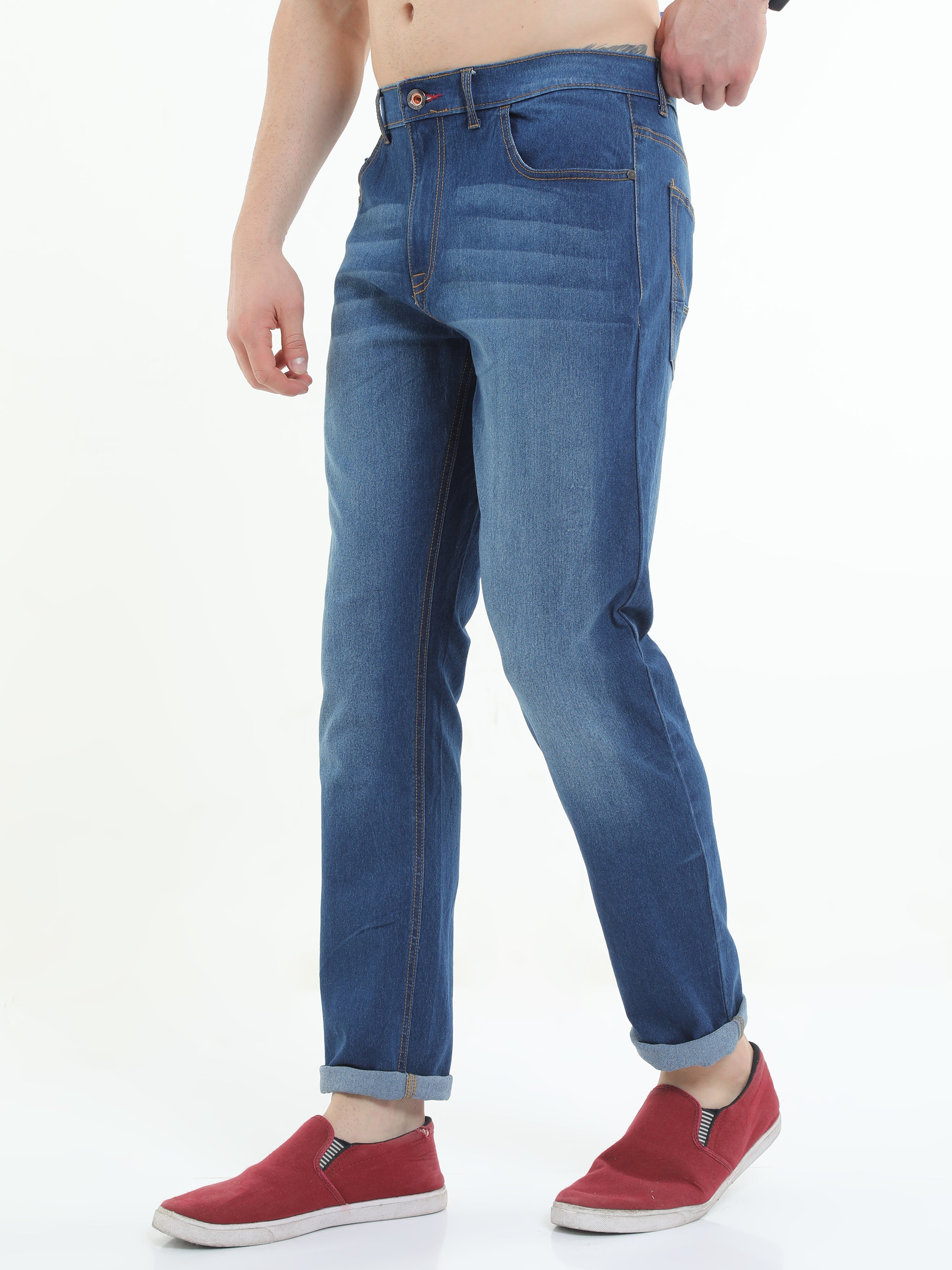 Men Regular Fit Straight blue Enzyme washed Jeans
