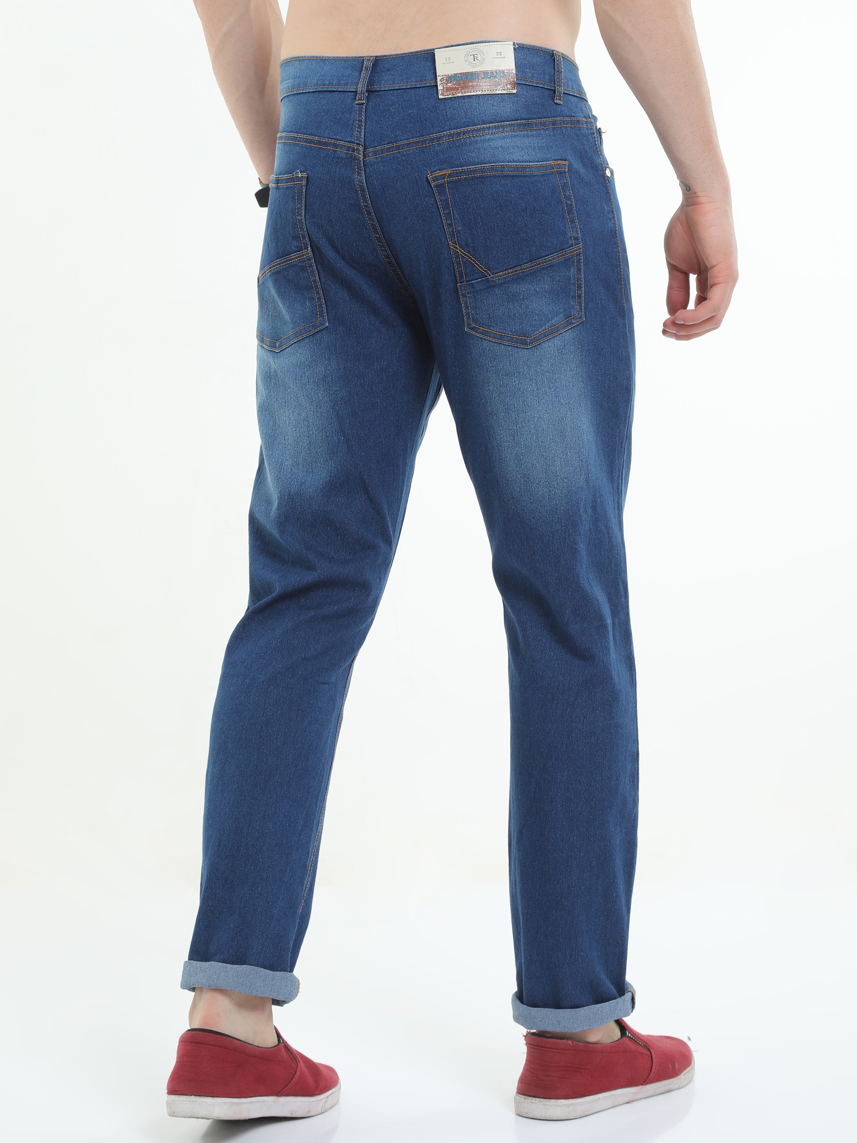 Men Regular Fit Straight blue Enzyme washed Jeans