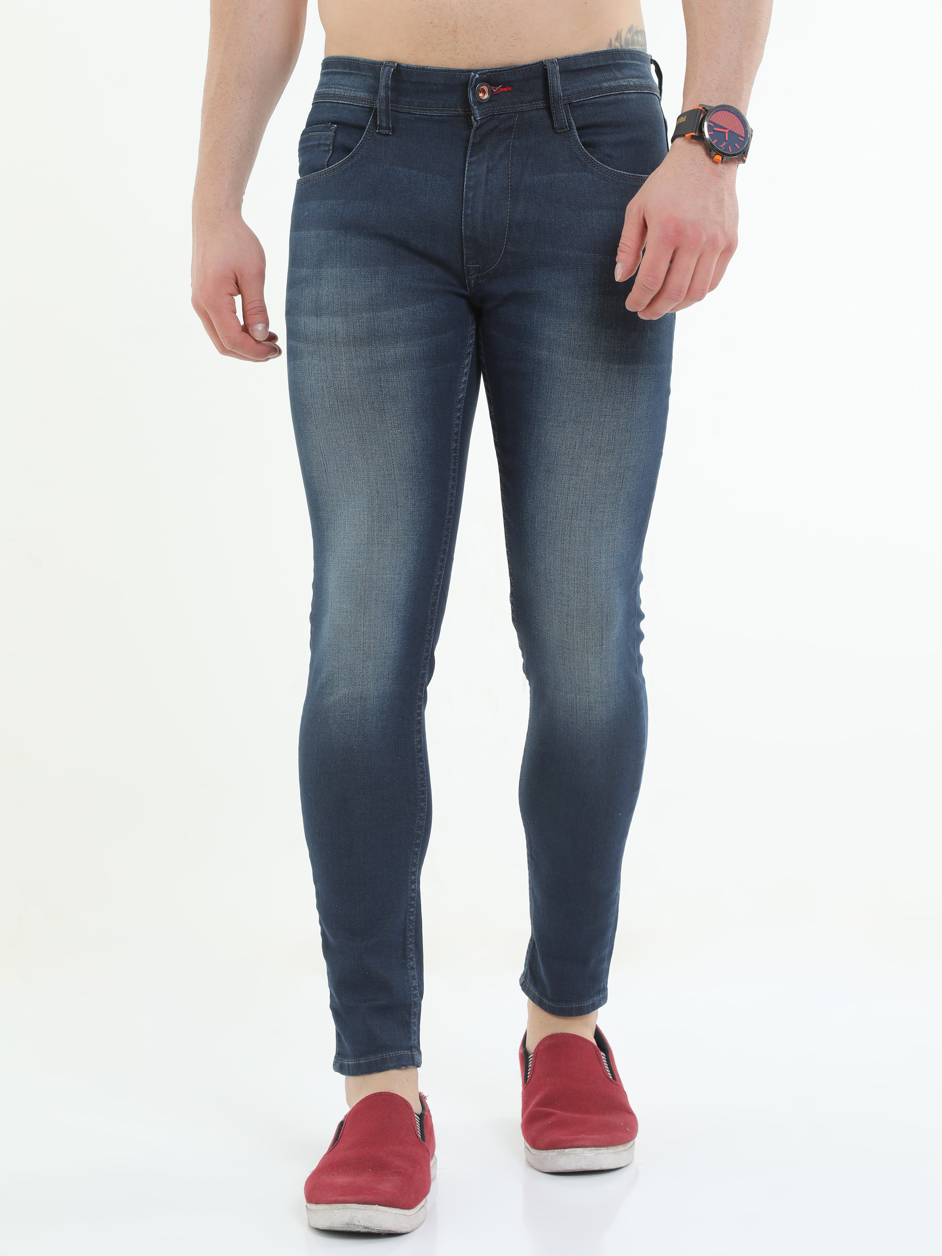 Men Trim Fit Cobalt Blue Stone Washed