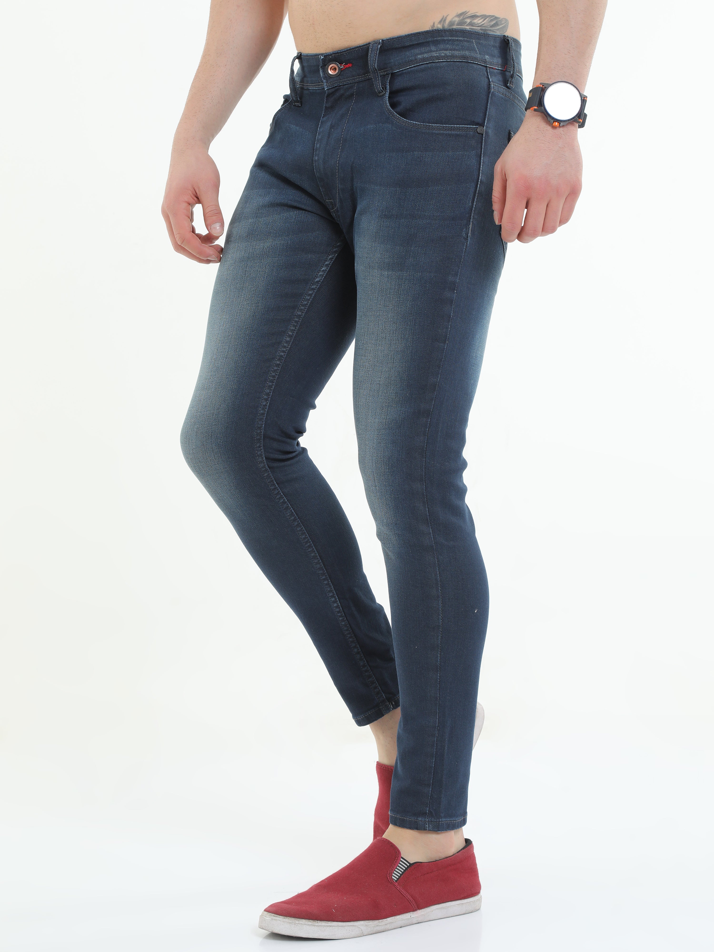 Men Trim Fit Cobalt Blue Stone Washed