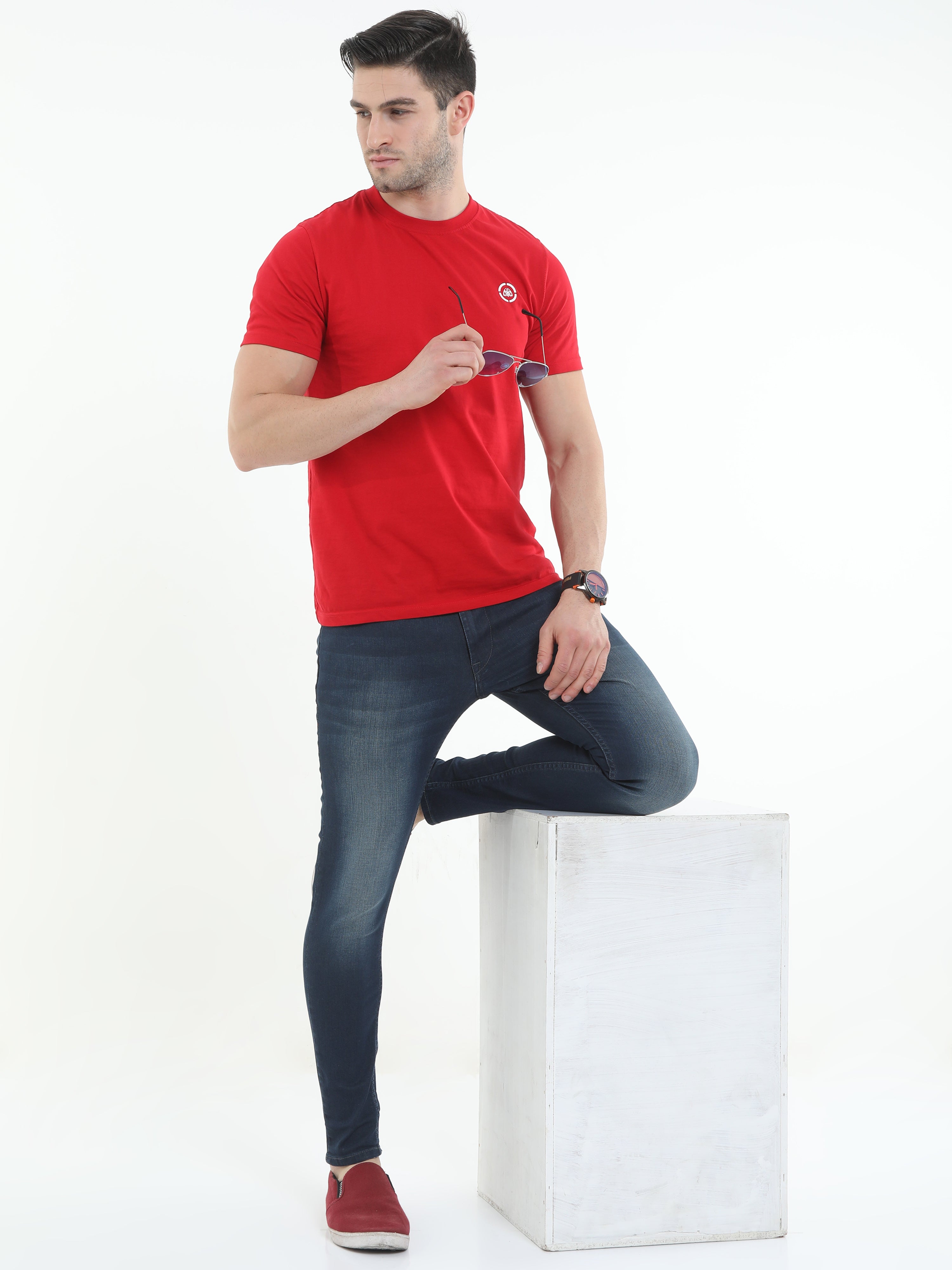 Men Trim Fit Cobalt Blue Stone Washed