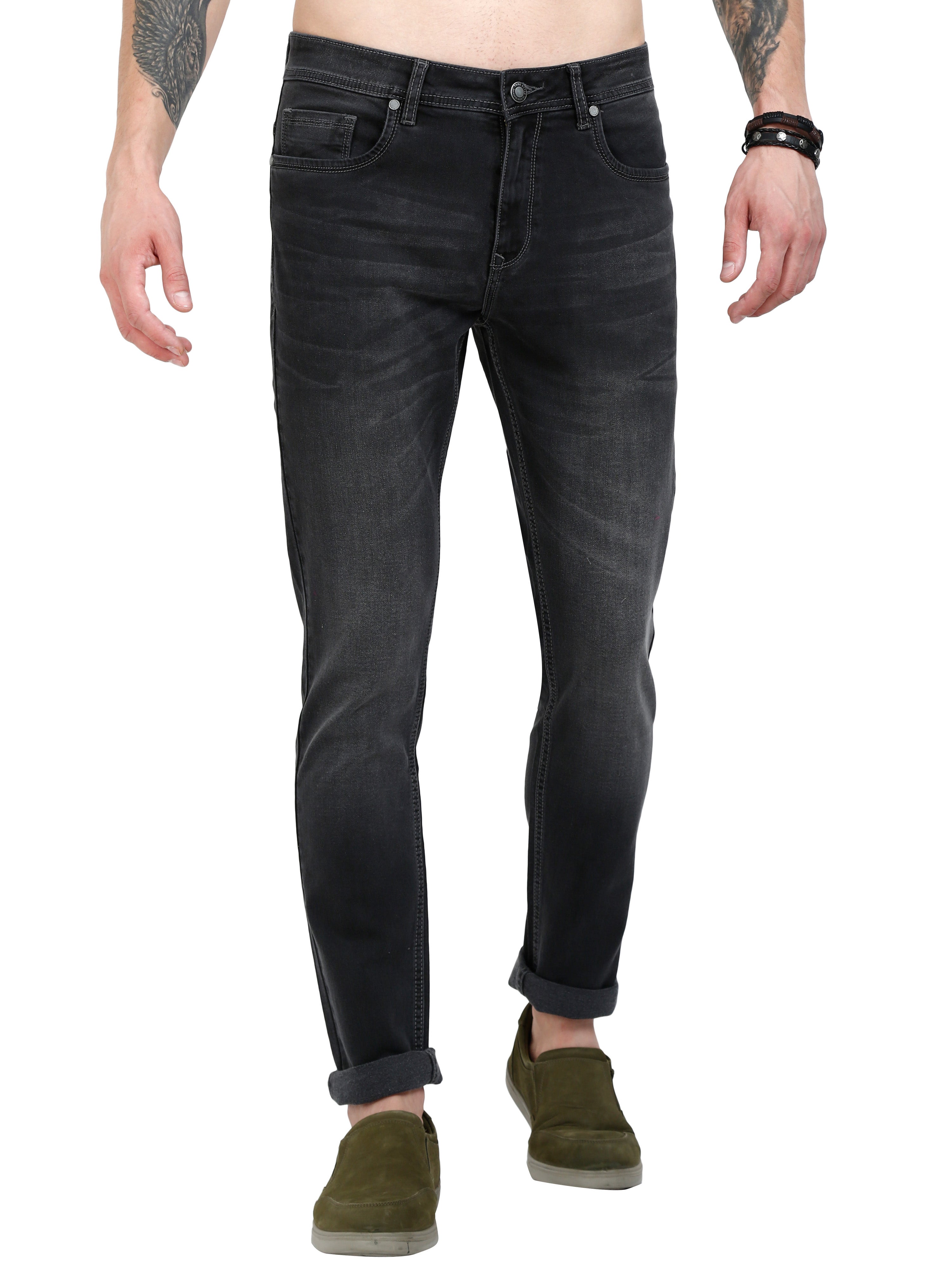 Men Slim Fit Enzyme Black Grey Jeans