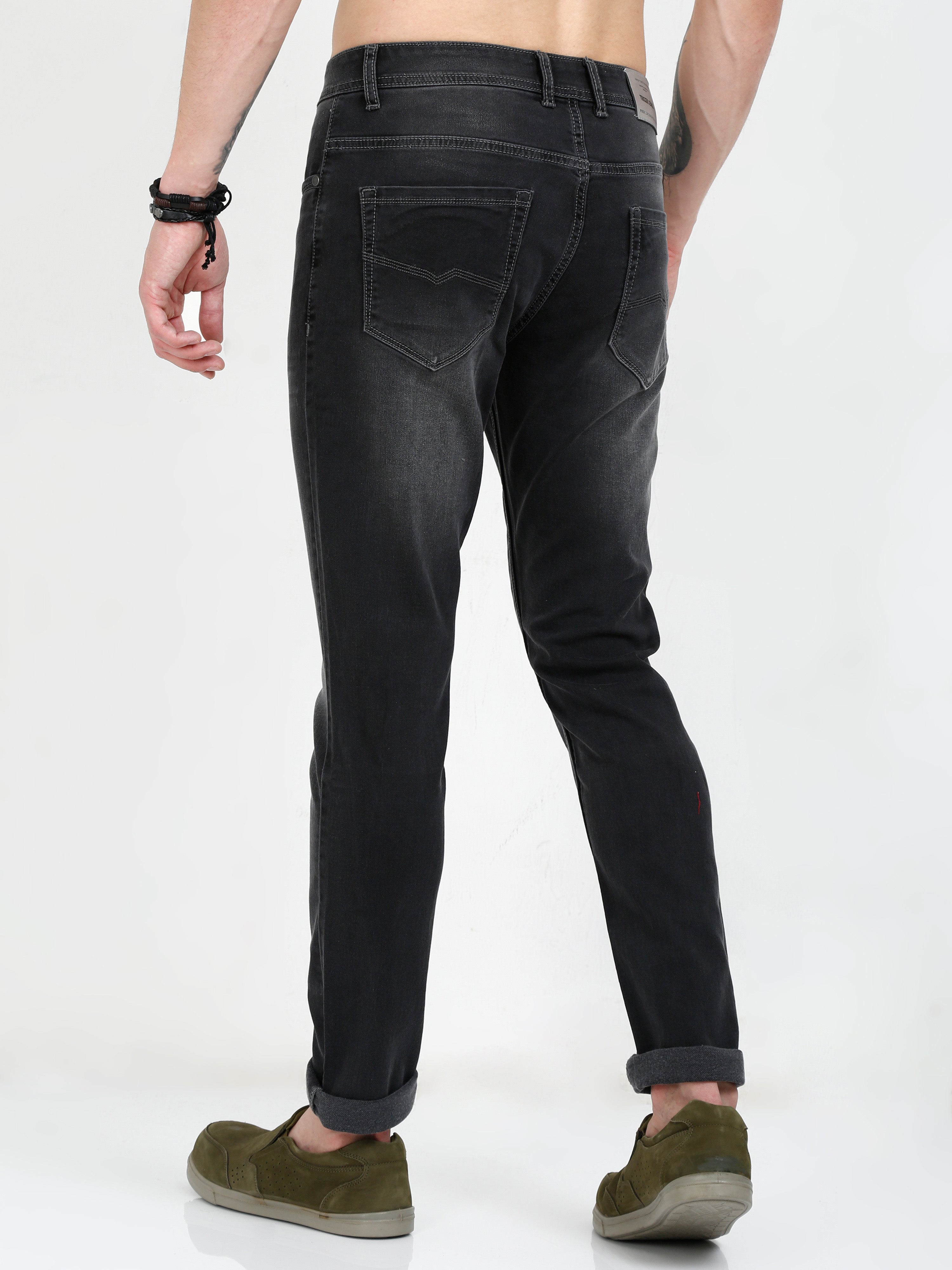 Men Slim Fit Enzyme Black Grey Jeans
