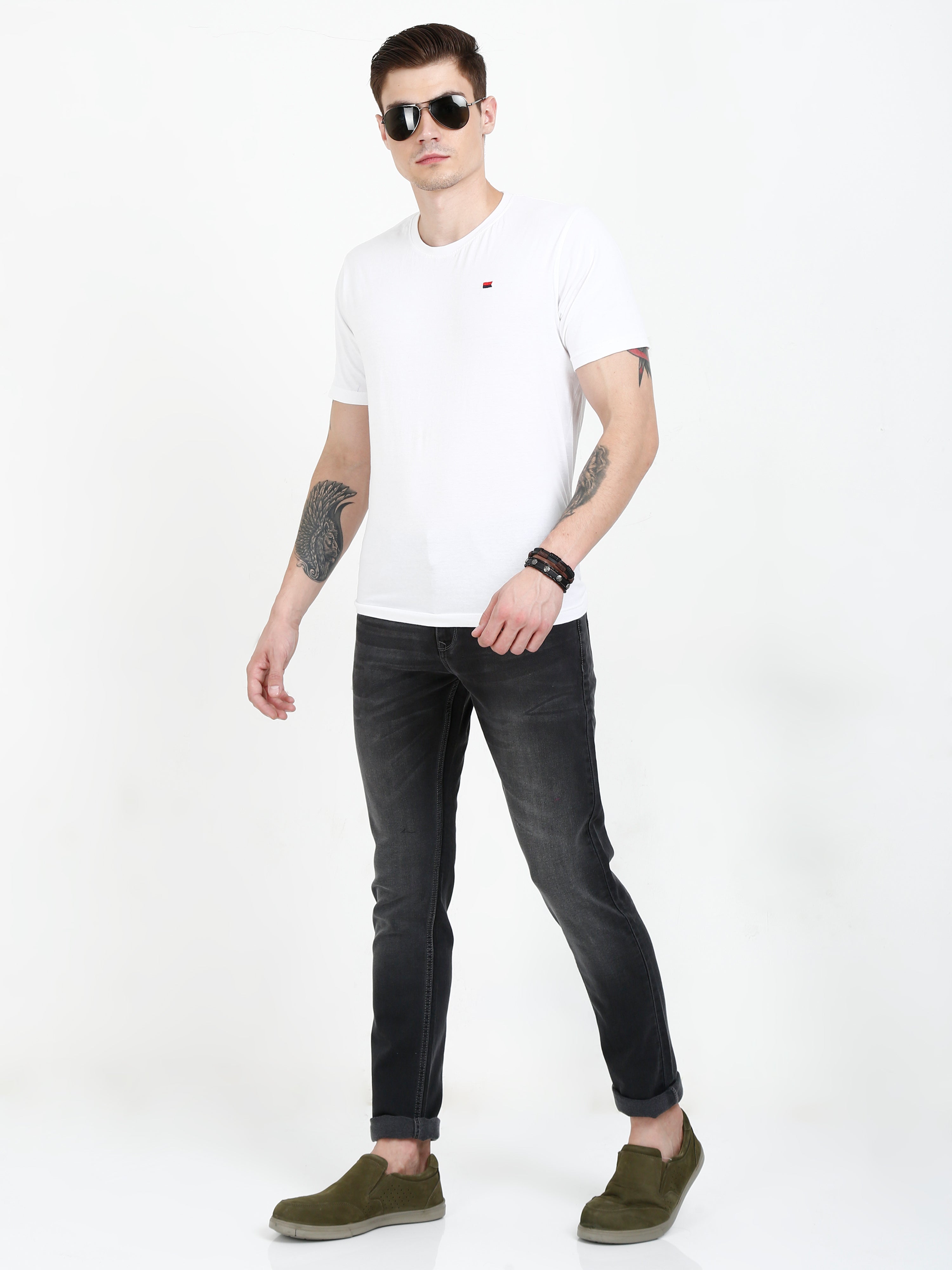 Men Slim Fit Enzyme Black Grey Jeans