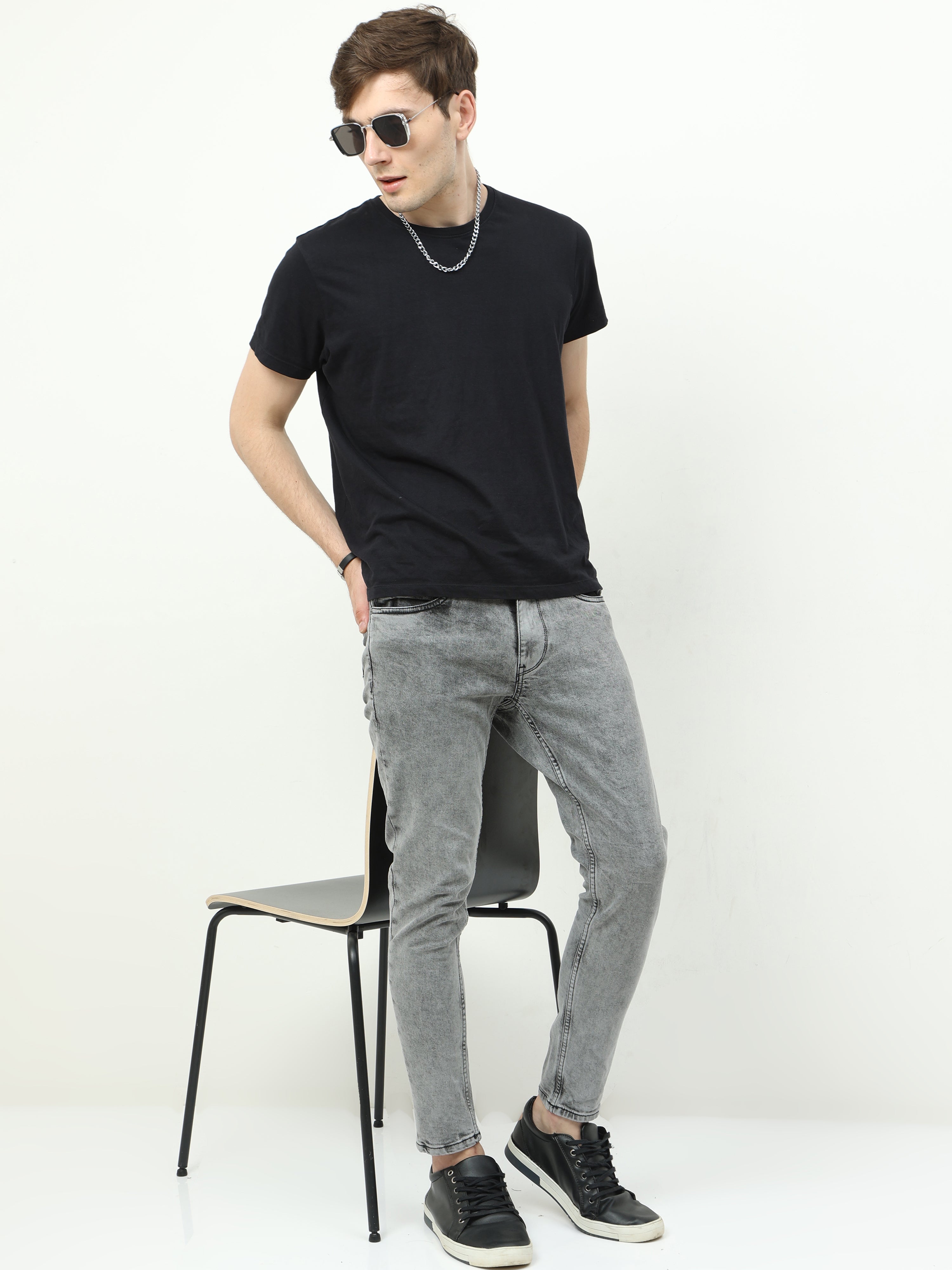 Men Trim Fit Acid Grey Jean
