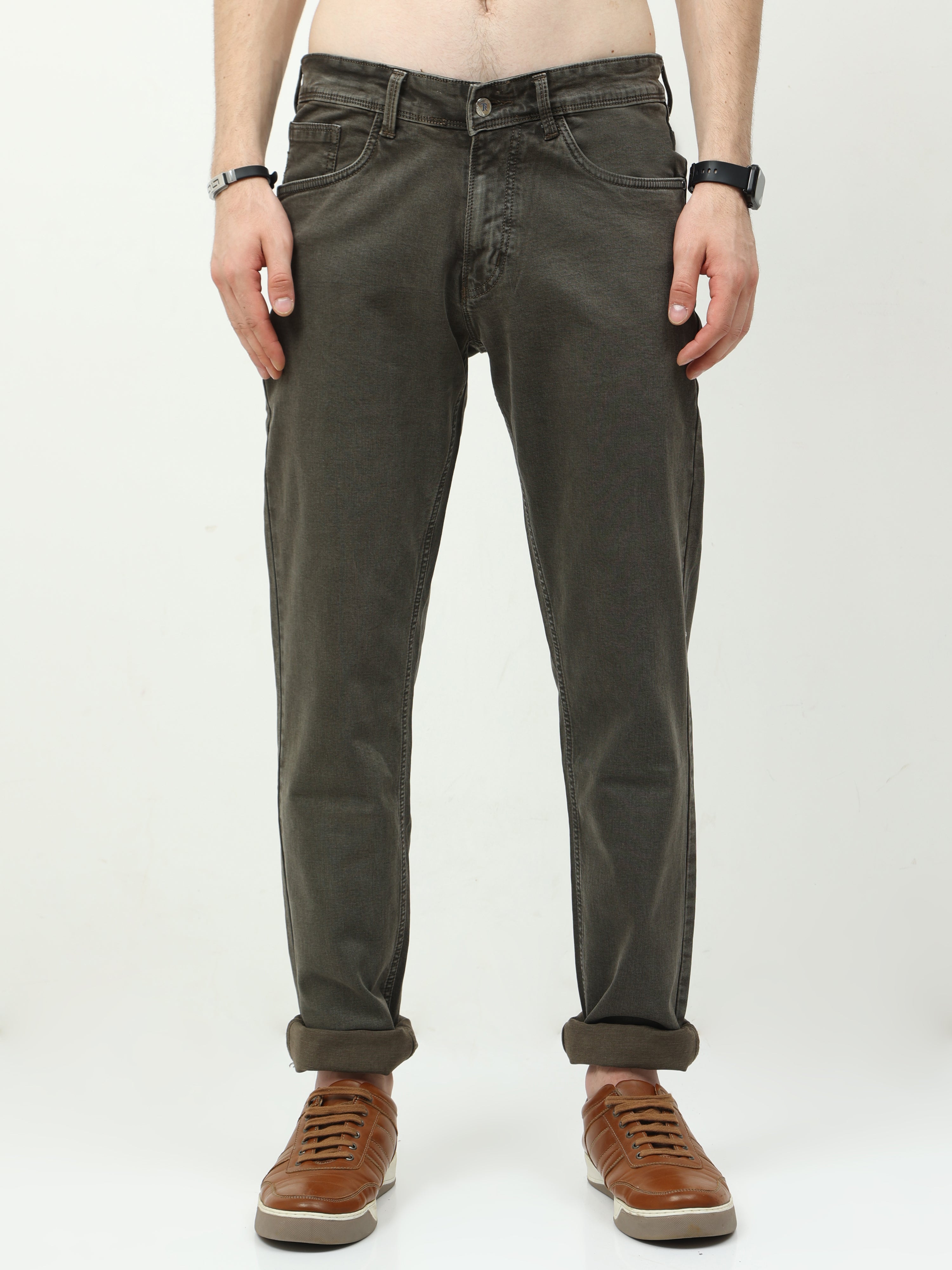 Men Slim Regular Fit Jeans Coffee