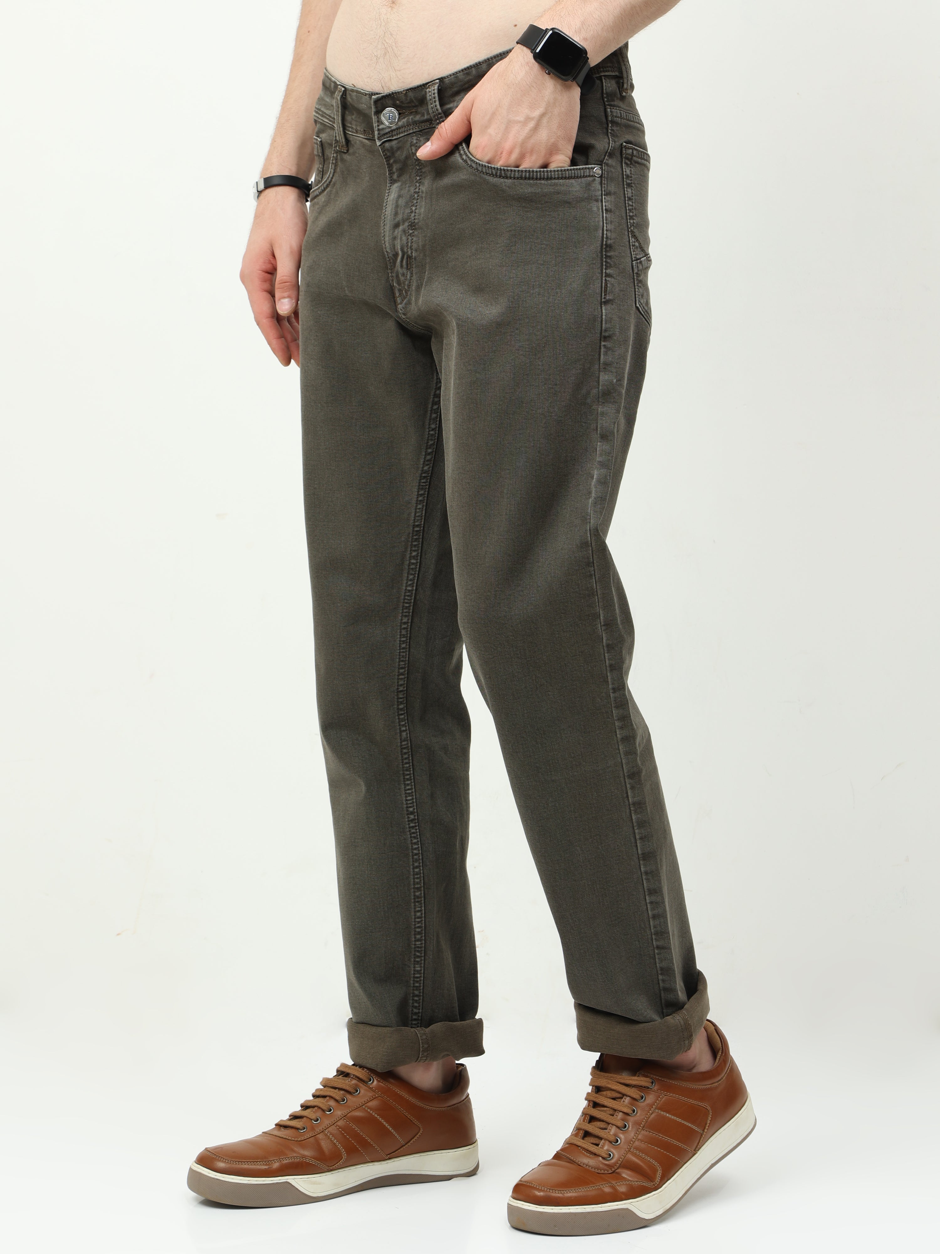 Men Slim Regular Fit Jeans Coffee