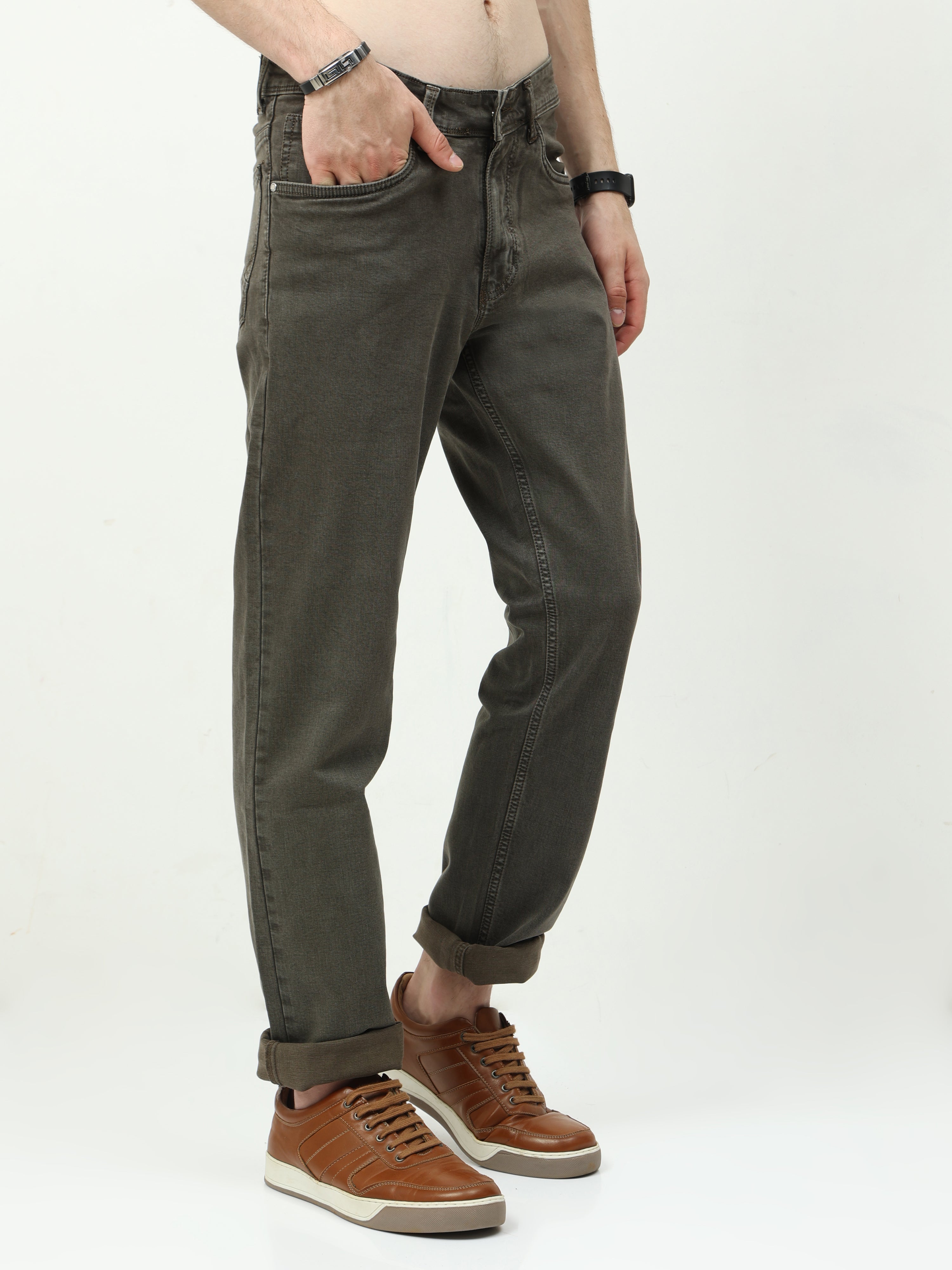 Men Slim Regular Fit Jeans Coffee