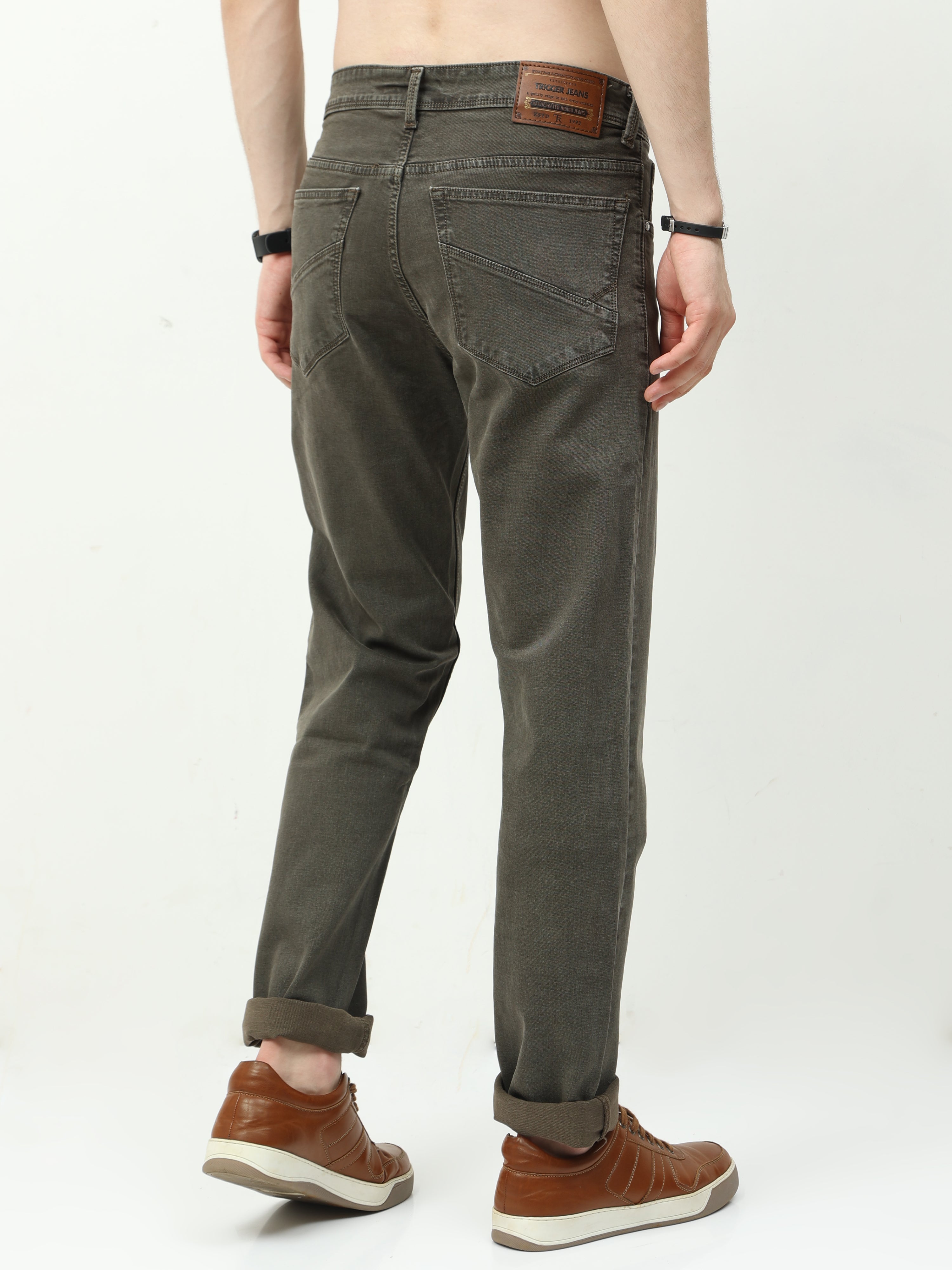 Men Slim Regular Fit Jeans Coffee